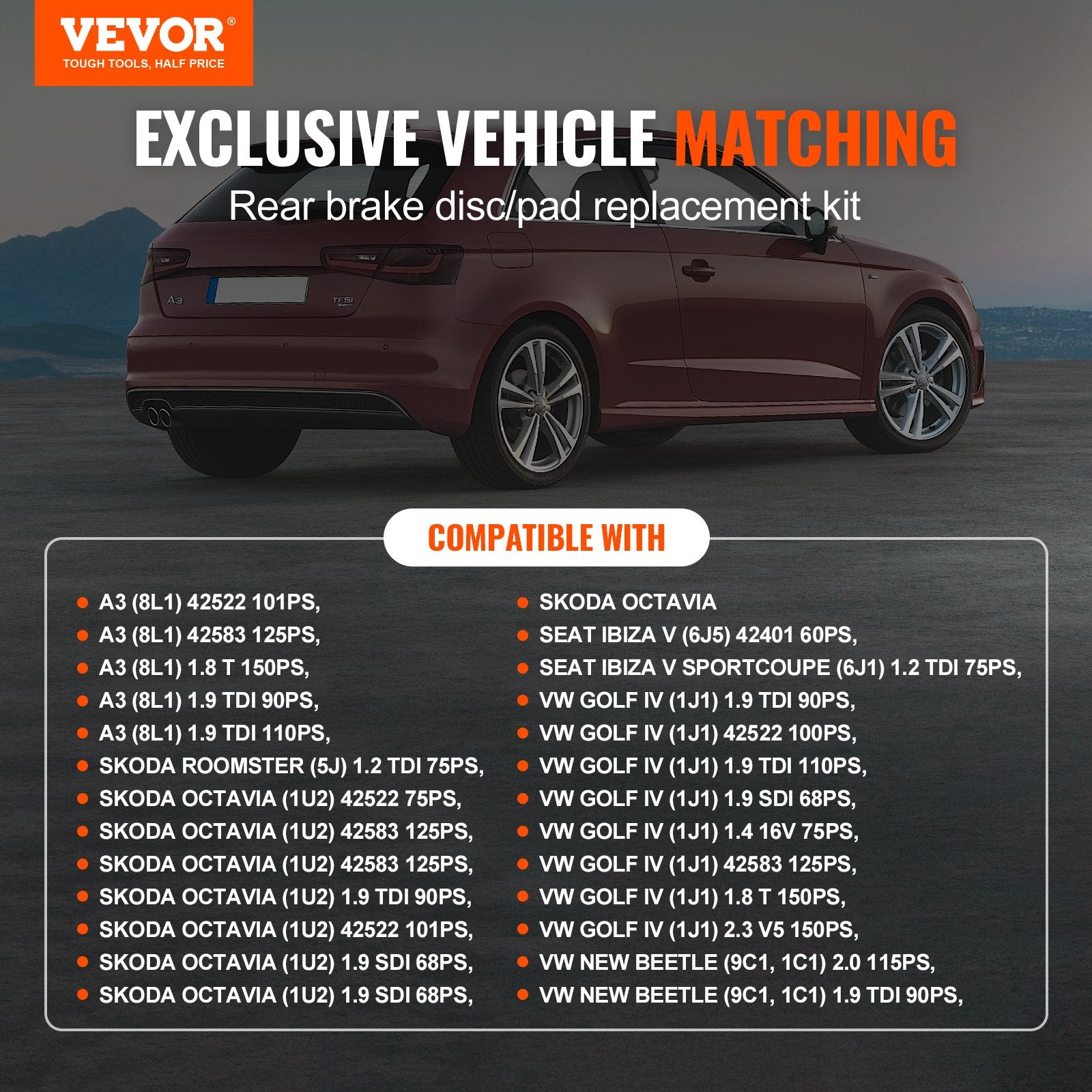 Galinių stabdžių diskų ir kaladėlių komplektas VEVOR 34144, 232 mm