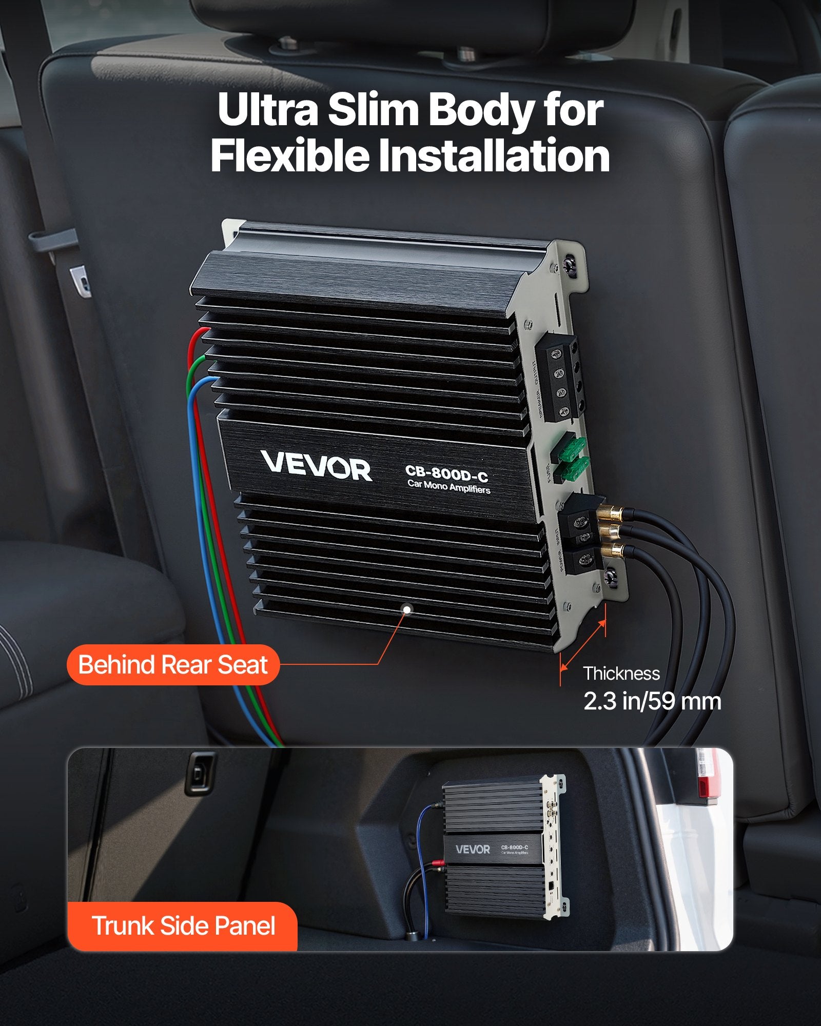 Vienkanalis automobilinis stiprintuvas VEVOR CB-800D-C, 800W RMS