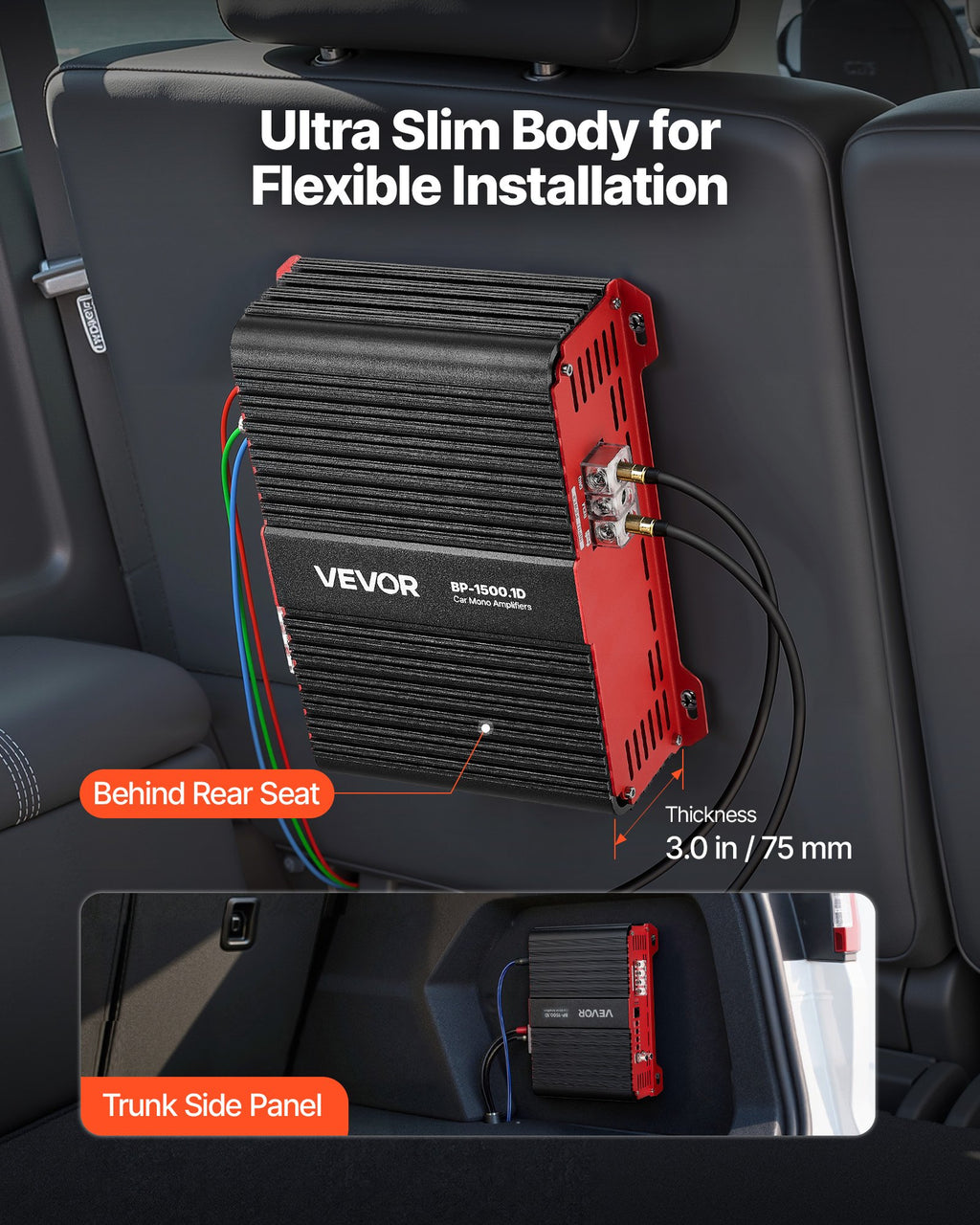 Automobilinis vieno kanalo stiprintuvas VEVOR BP-1500.1D, 1500W RMS