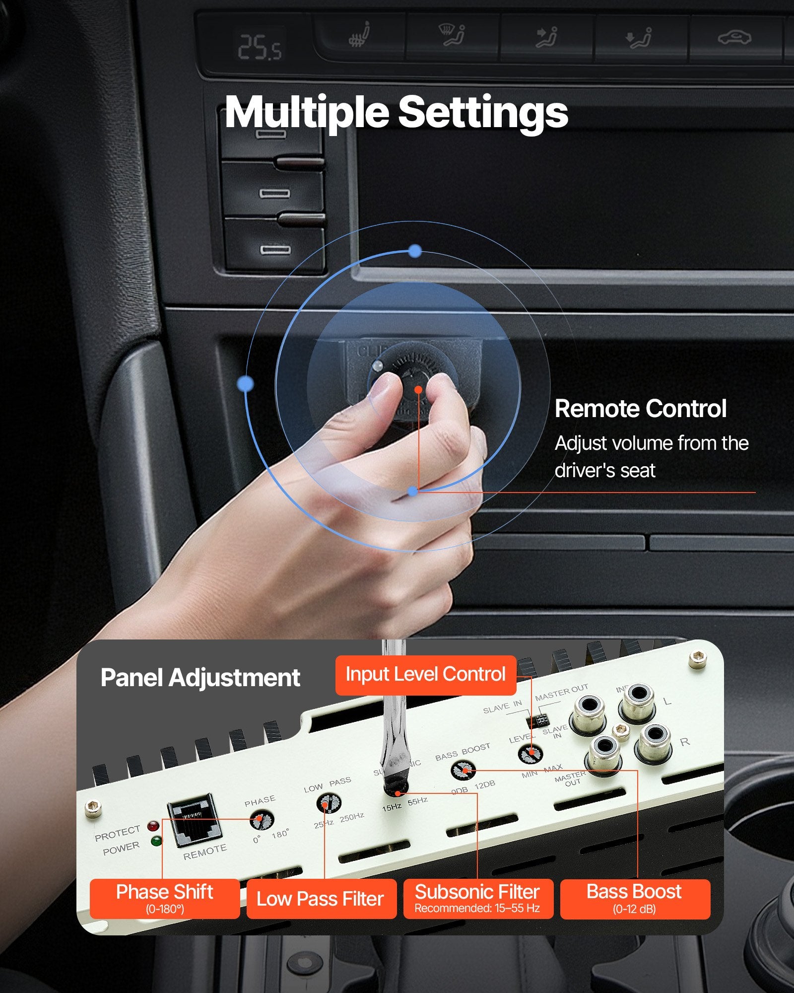 Automobilinis vieno kanalo stiprintuvas VEVOR CB-400D-C, 400W RMS