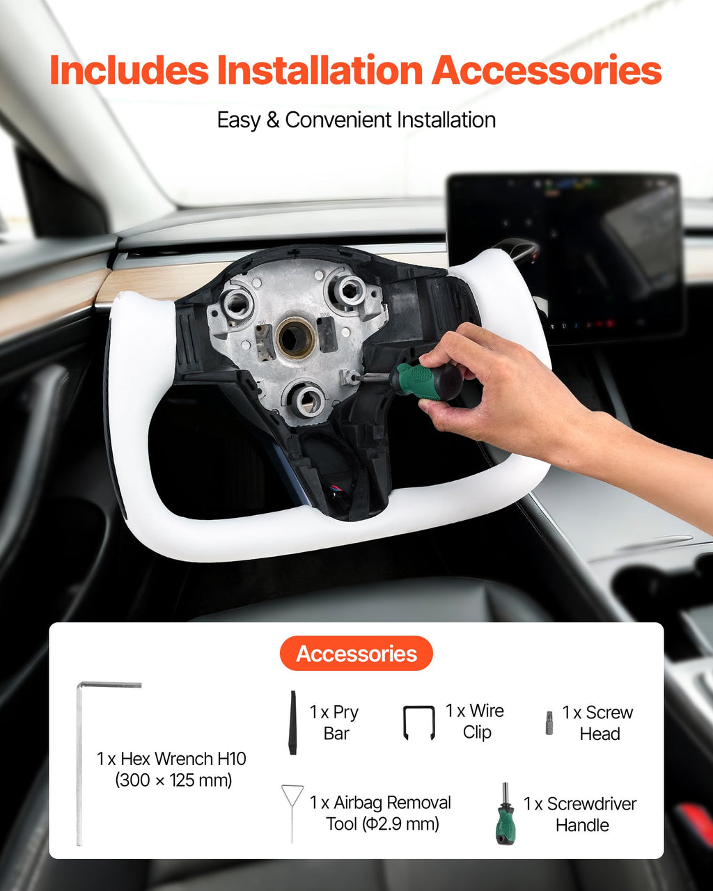 Vairas VEVOR Tesla Model 3 (2016-2023), anglies pluošto su šildymo funkcija
