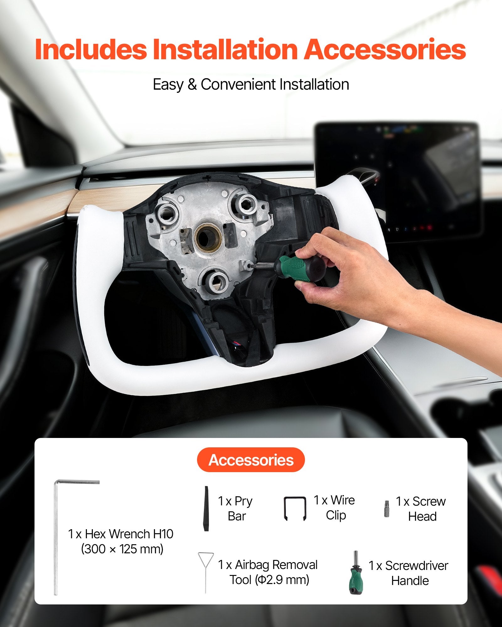 Vairas VEVOR Tesla Model 3 (2016-2023), anglies pluošto su šildymo funkcija