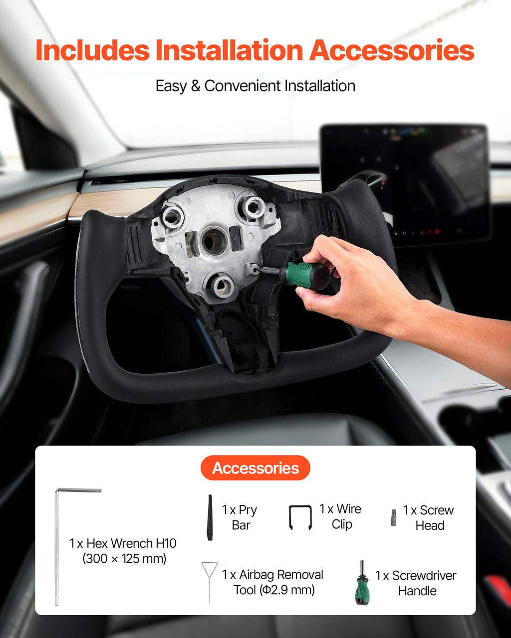 Vairas VEVOR Tesla Model 3 (2016-2023), anglies pluoštas su šildymo funkcija