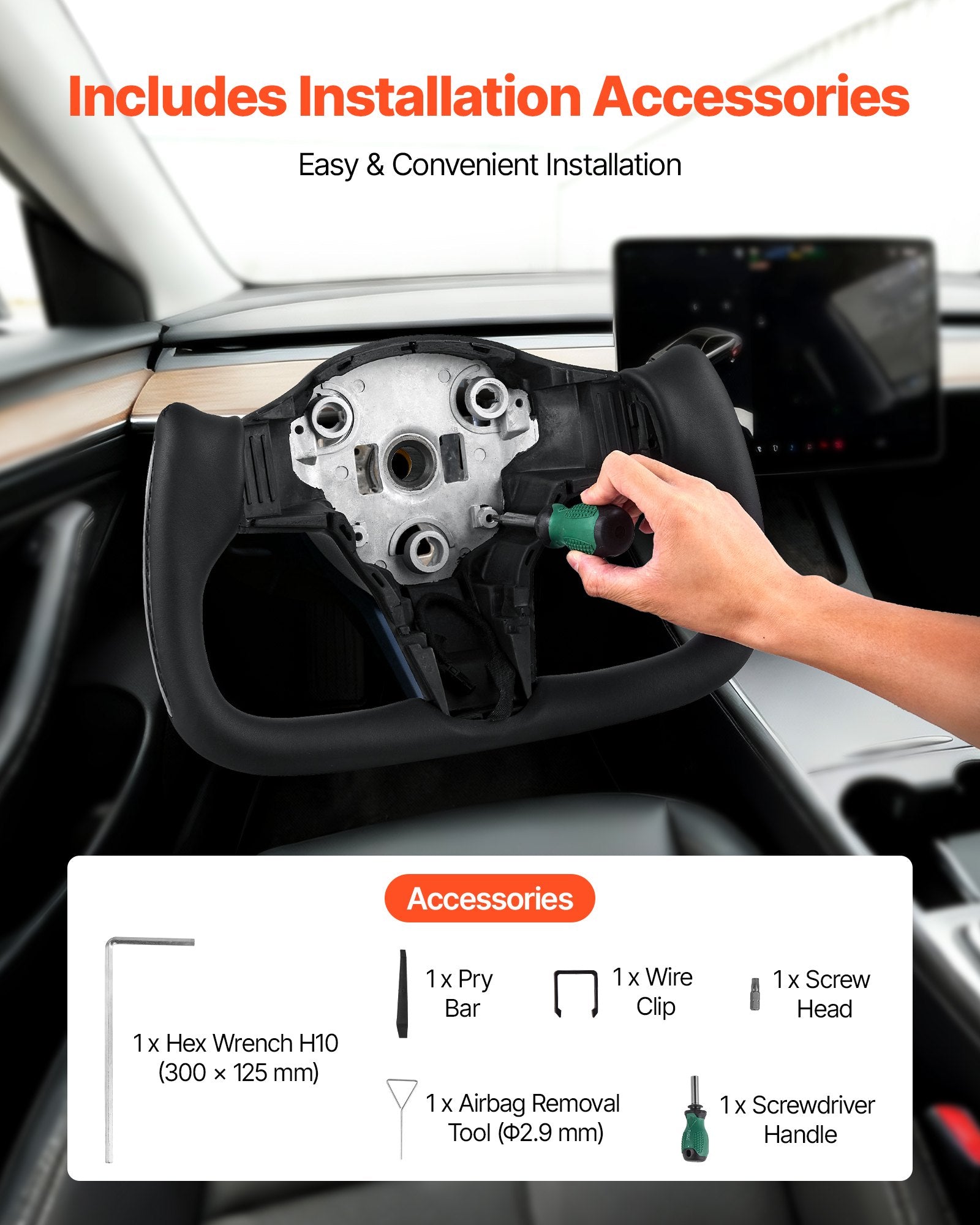 Vairas VEVOR Tesla Model 3 (2016-2023), anglies pluoštas su šildymo funkcija