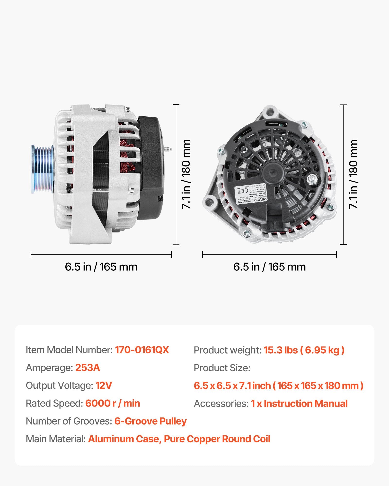 Automobilinis generatorius VEVOR 10464443, 12V