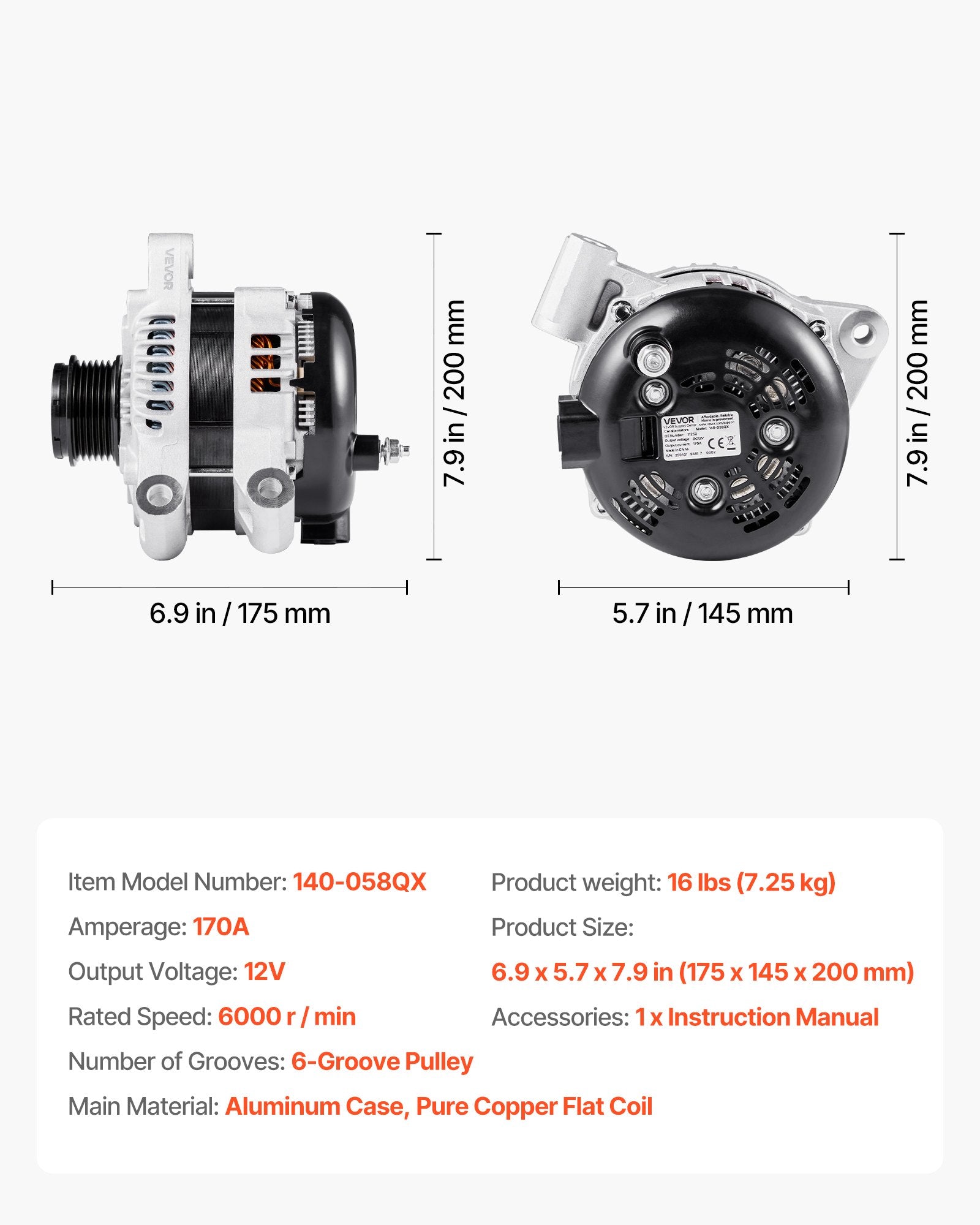 Automobilio generatorius VEVOR 11252, 12V