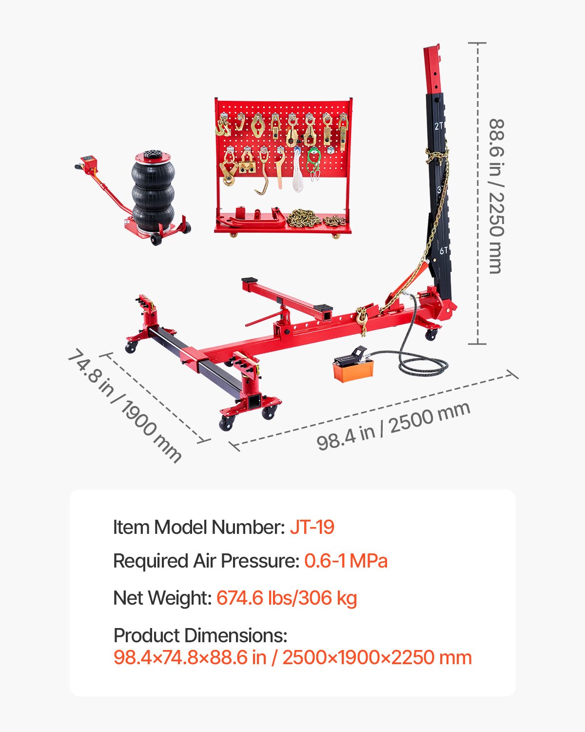 Kėbulo tiesinimo stendas VEVOR JT-20, 6 t tempimo galia