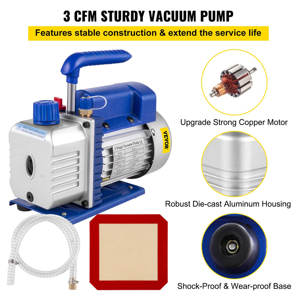 Vakuuminis siurblys su kamera VEVOR 3 CFM 1/4HP, 12 l talpa