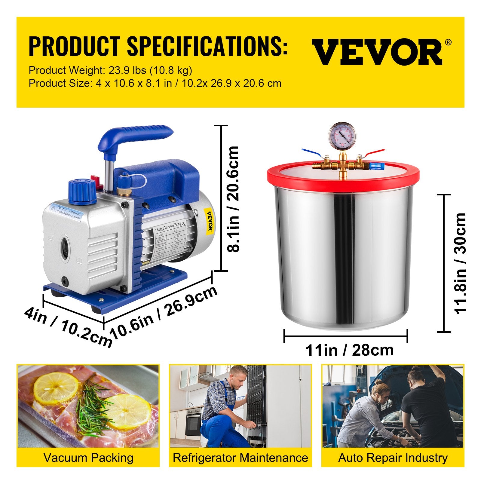 Vakuuminės kameros rinkinys Vevor 19 L, 186 W