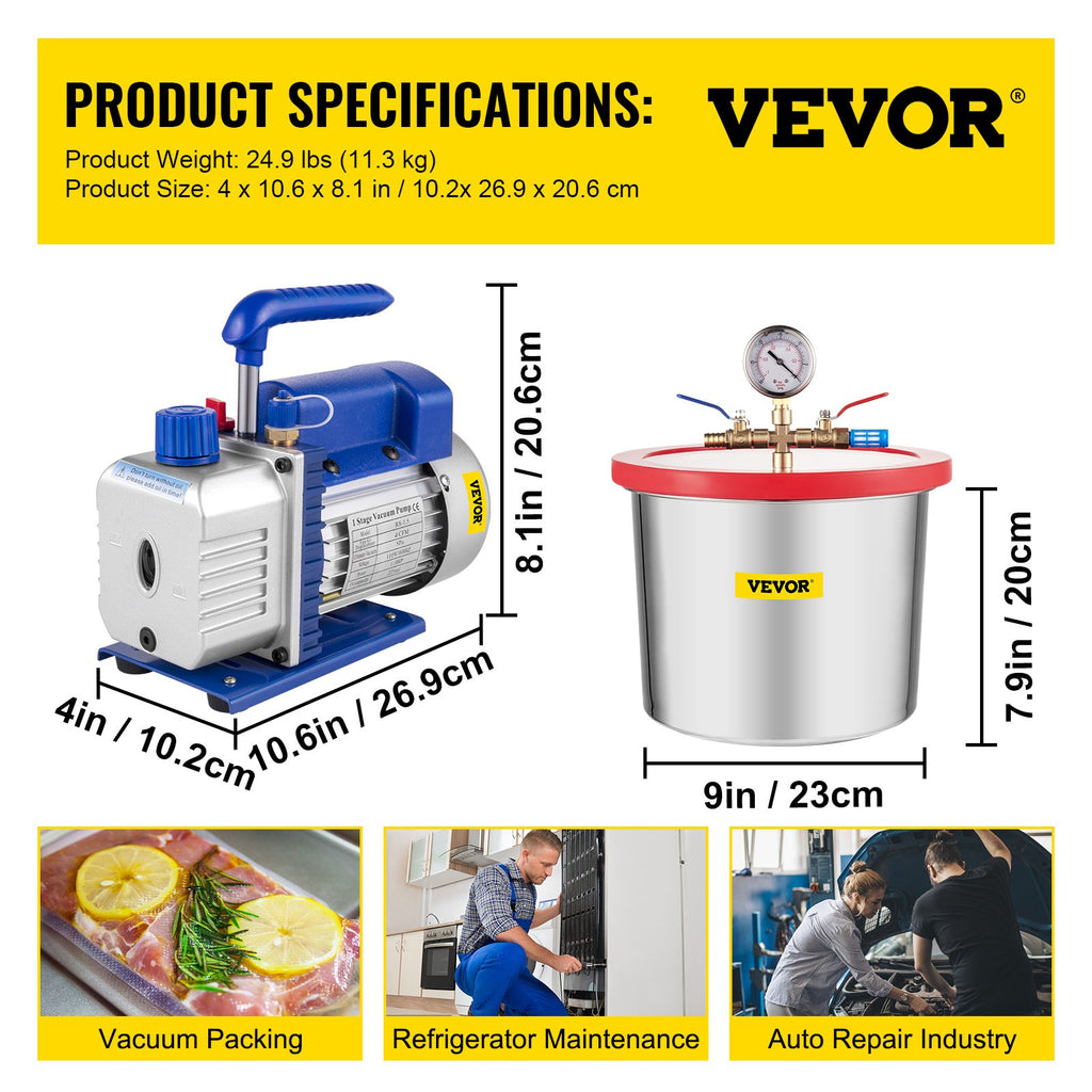 Vakuuminė kamera su siurbliu VEVOR RS-1.5, 7,6 l, 113 l/min