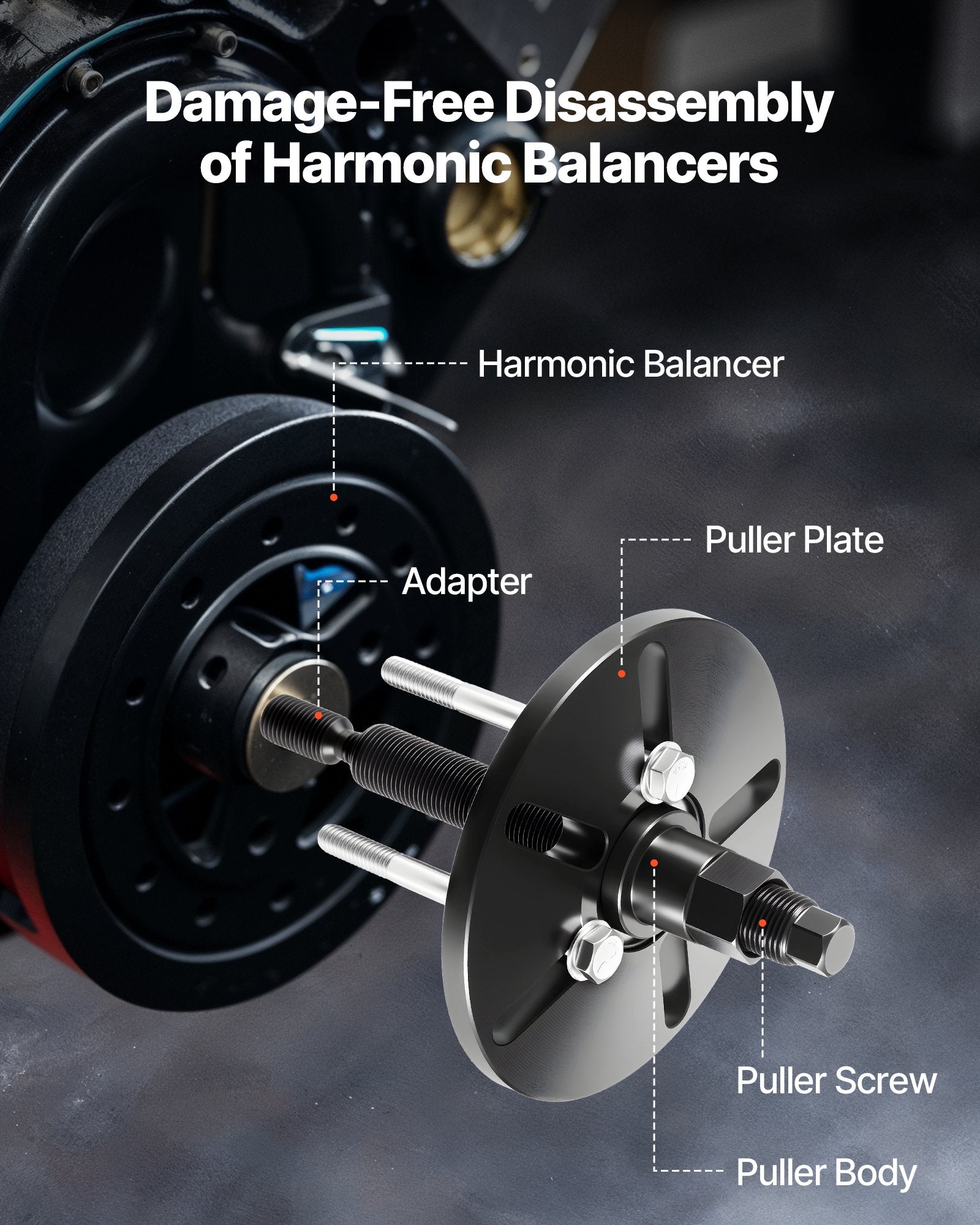 Harmoninio balansyro nuėmimo ir montavimo įrankių rinkinys VEVOR XC1732A, 56–108 mm