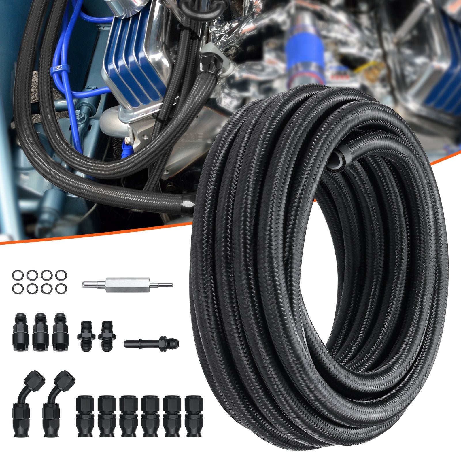 Kuro žarnų komplektas VEVOR PTFE-6AN-25ft, 7,62 m