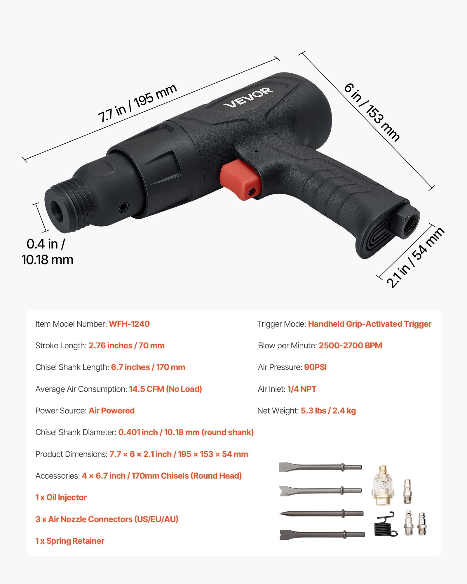 Pneumatinis plaktukas VEVOR WFH-1240, 2500-2700 dūžių/min