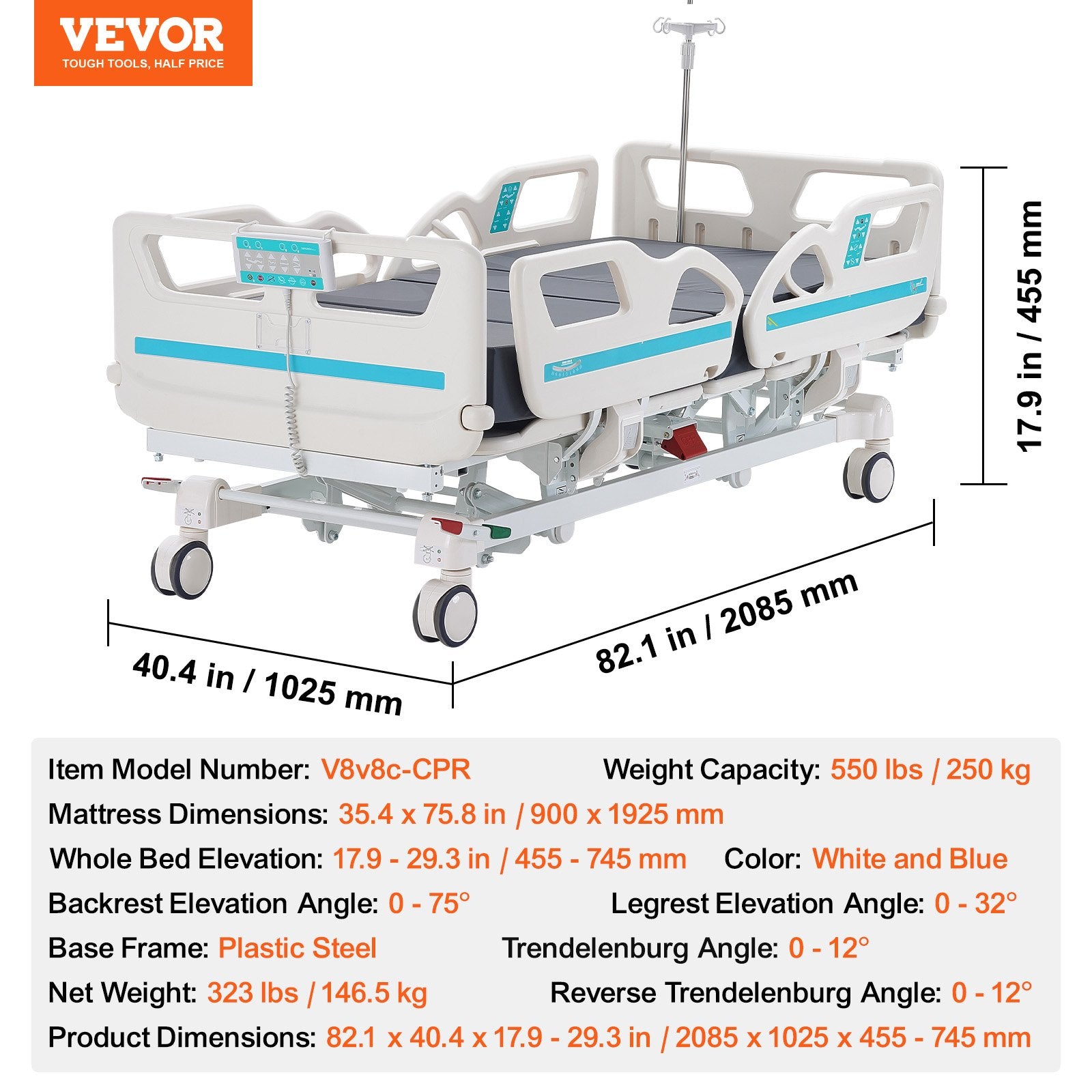Elektrinė ligoninės lova VEVOR V8v8c-CPR, 250 kg apkrova
