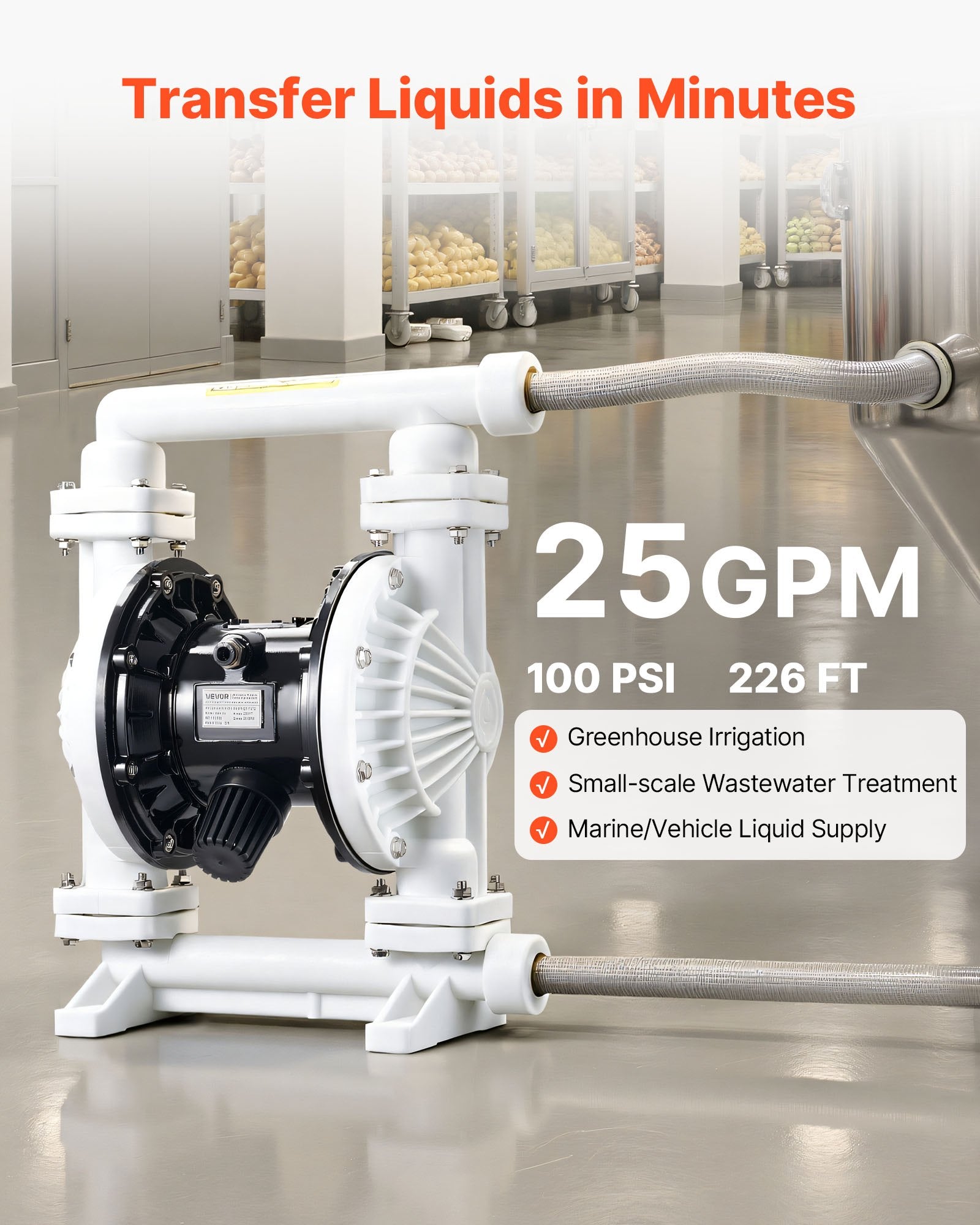 Pneumatinis dvigubos membranos siurblys VEVOR QBK-25, 95 l/min