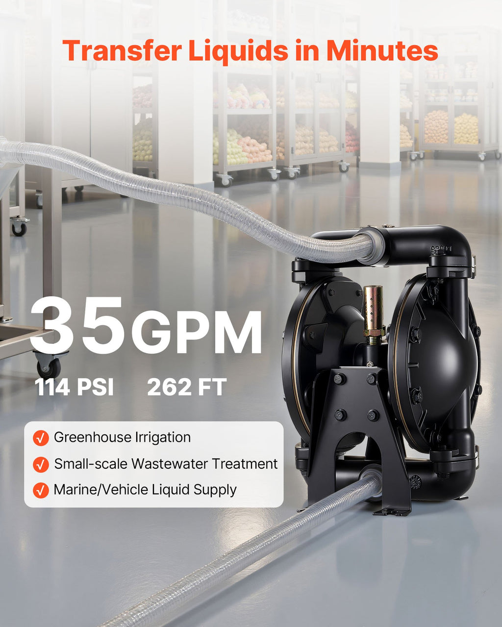Pneumatinis dvigubos membranos siurblys VEVOR QBY4-25, 132 l/min