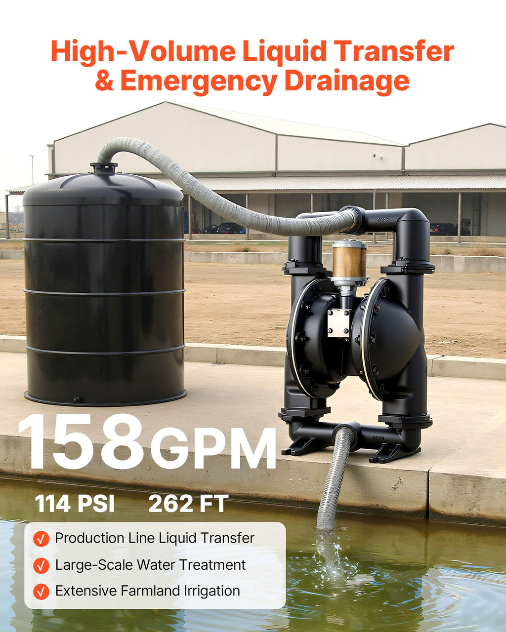 Pneumatinis dvigubos membranos siurblys VEVOR QBY4-50, 598 l/min