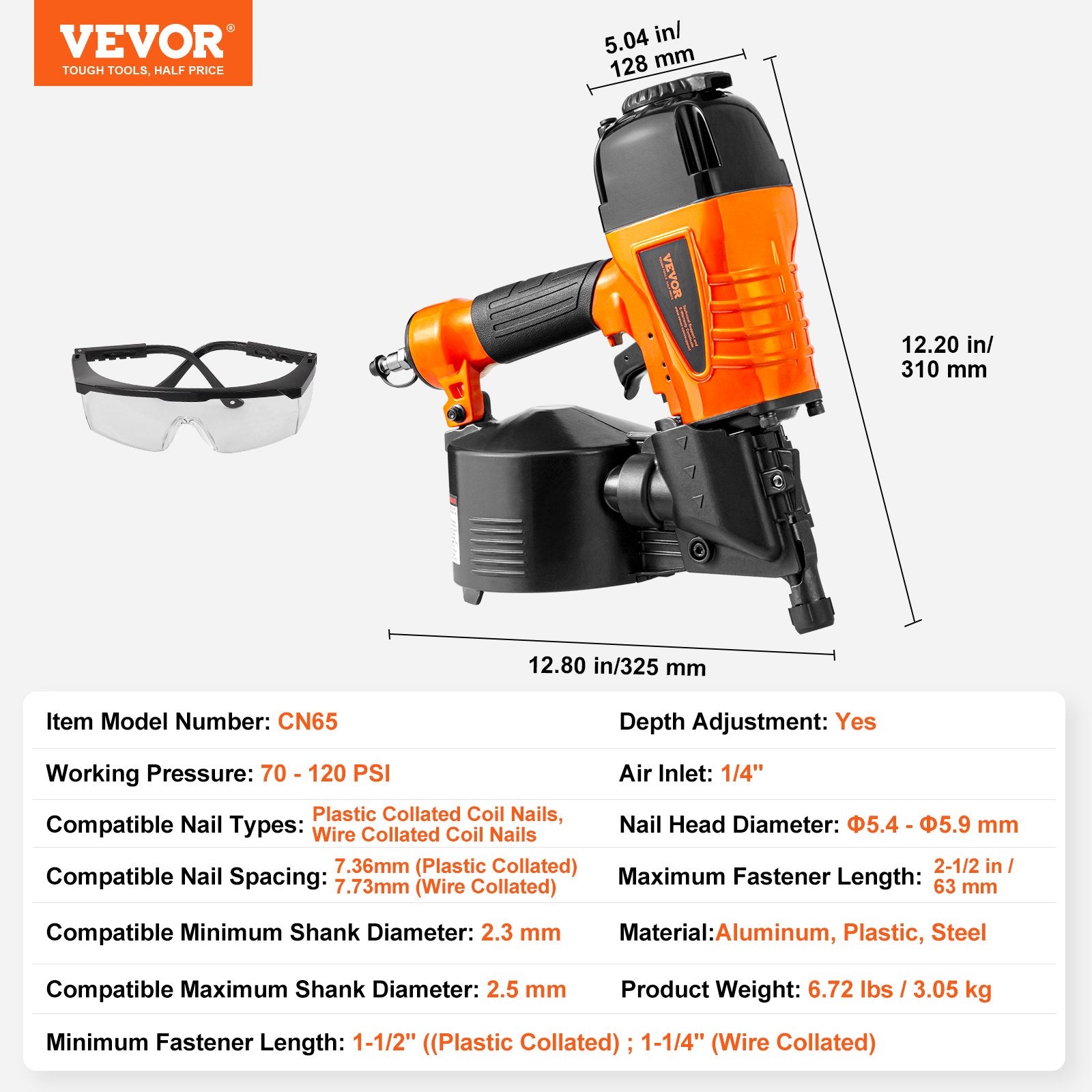 Pneumatinis vinių kalimo pistoletas VEVOR CN65, 32–64 mm