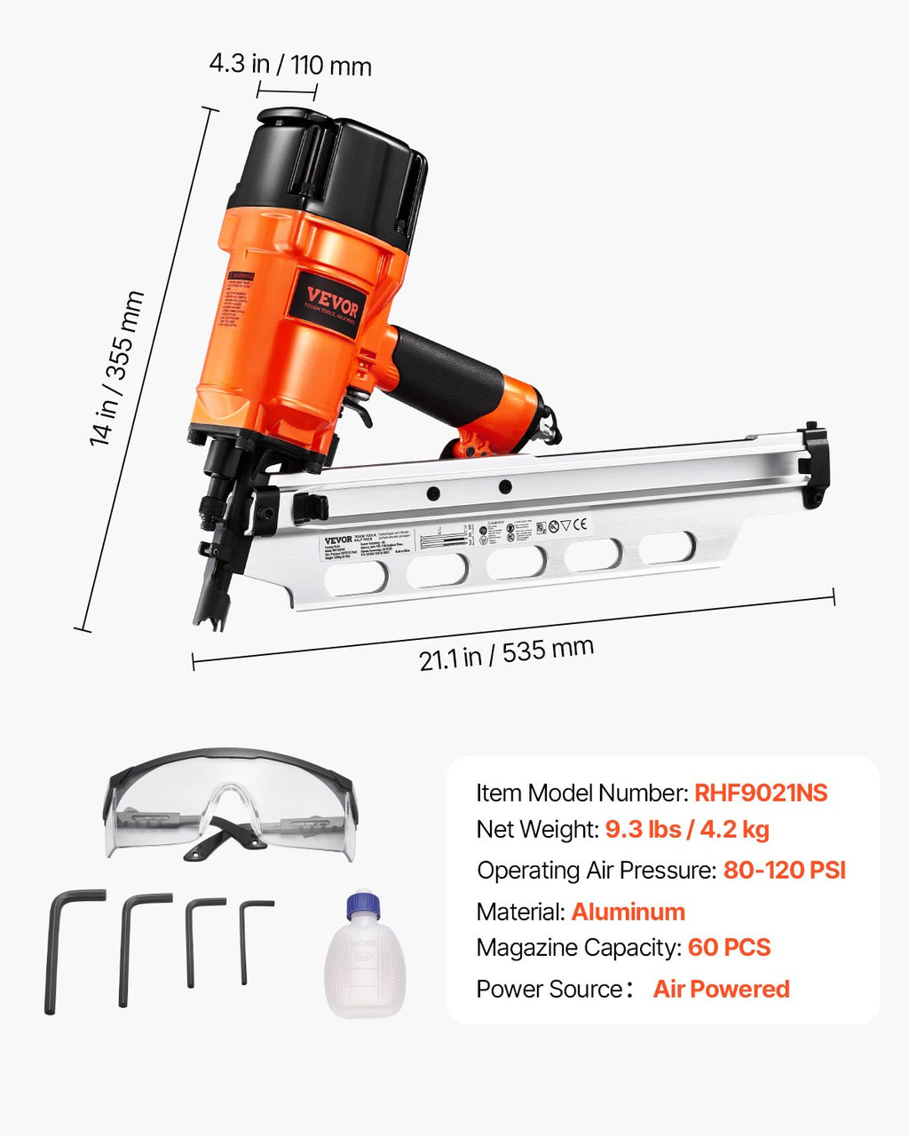 Pneumatinis vinių kalimo pistoletas VEVOR RHF9021NS, 50–90 mm