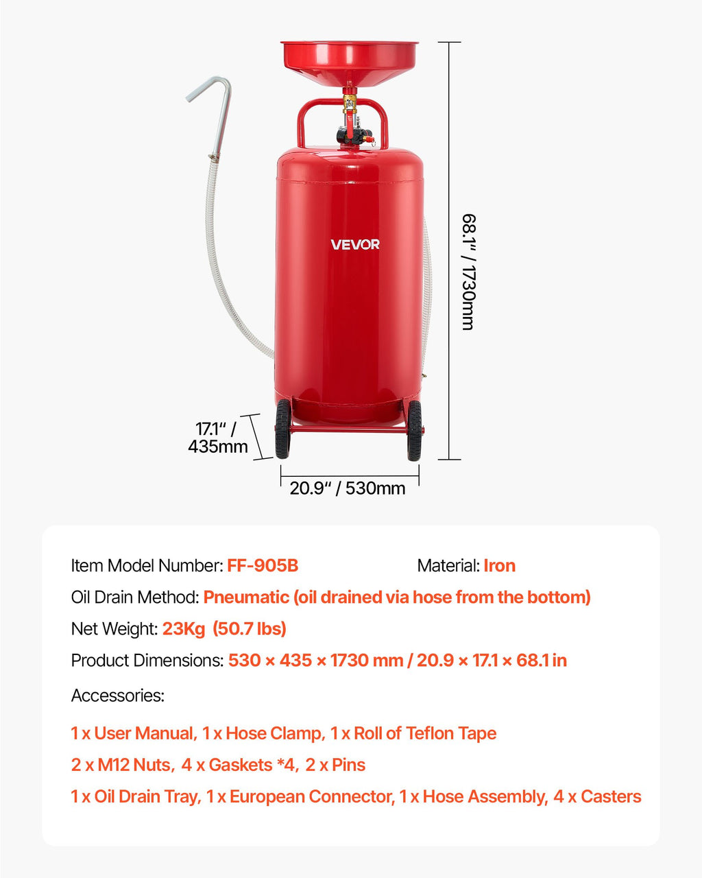 Alyvos surinkimo talpa VEVOR FF-905B, 95 l
