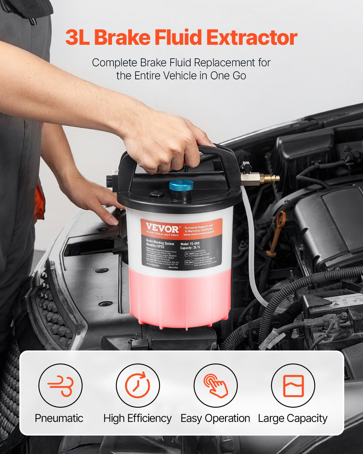 Stabdžių skysčio keitimo įrenginys VEVOR YS-090, 3 l talpa