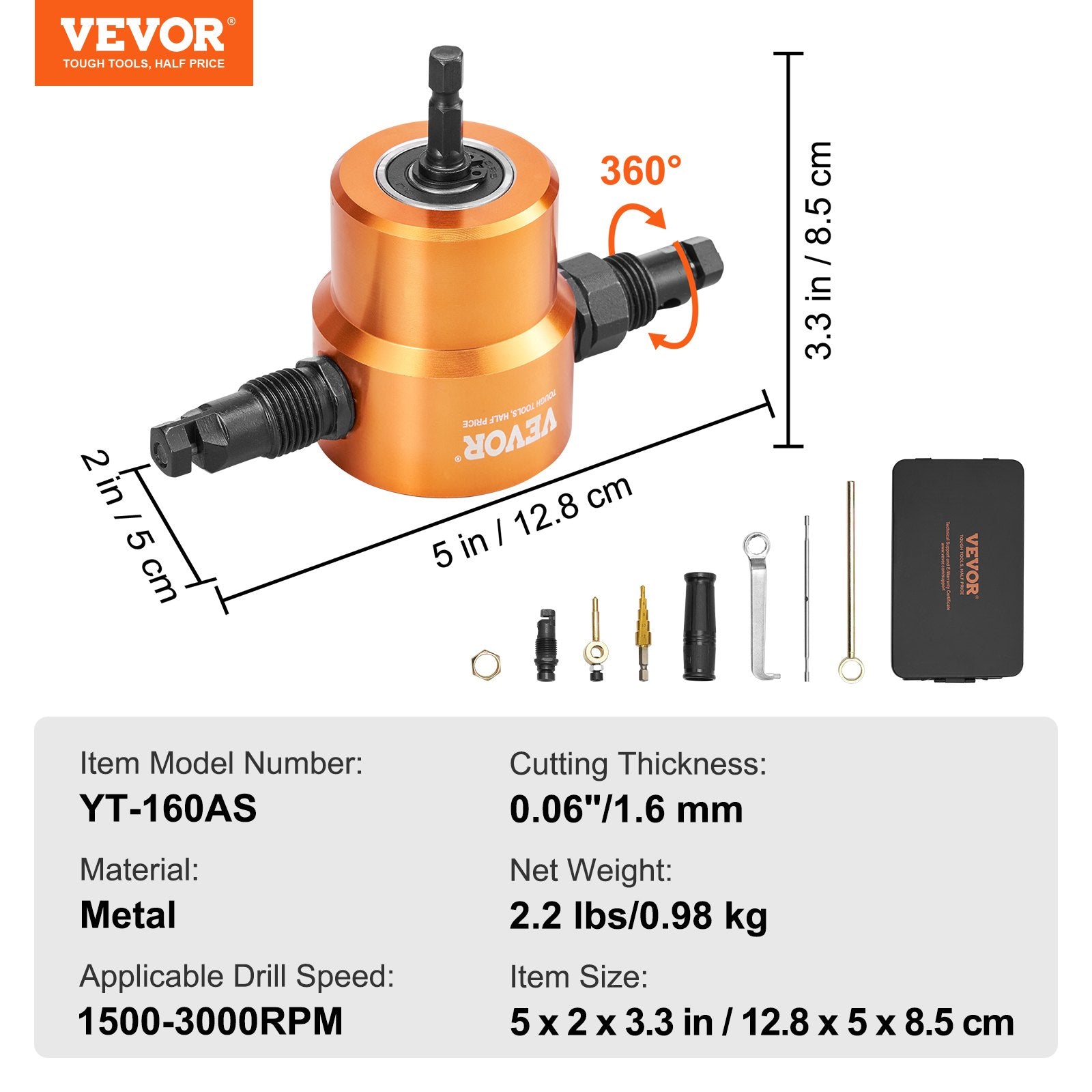 Skardos žirklės gręžtuvui VEVOR YT-160AS, 1,6 mm pjovimo storis