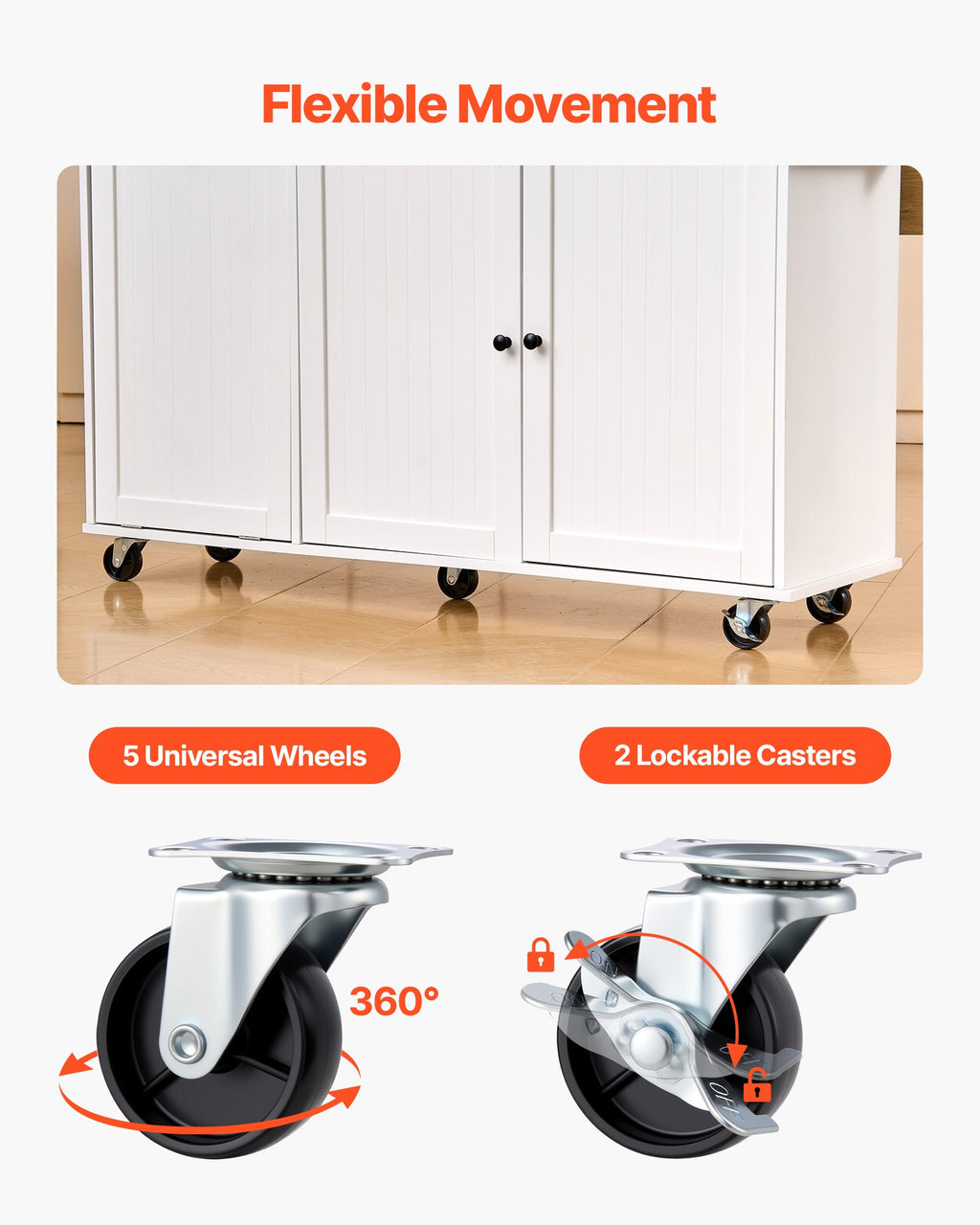 Virtuvės sala su ratukais VEVOR YS252253ss, 153 cm pločio