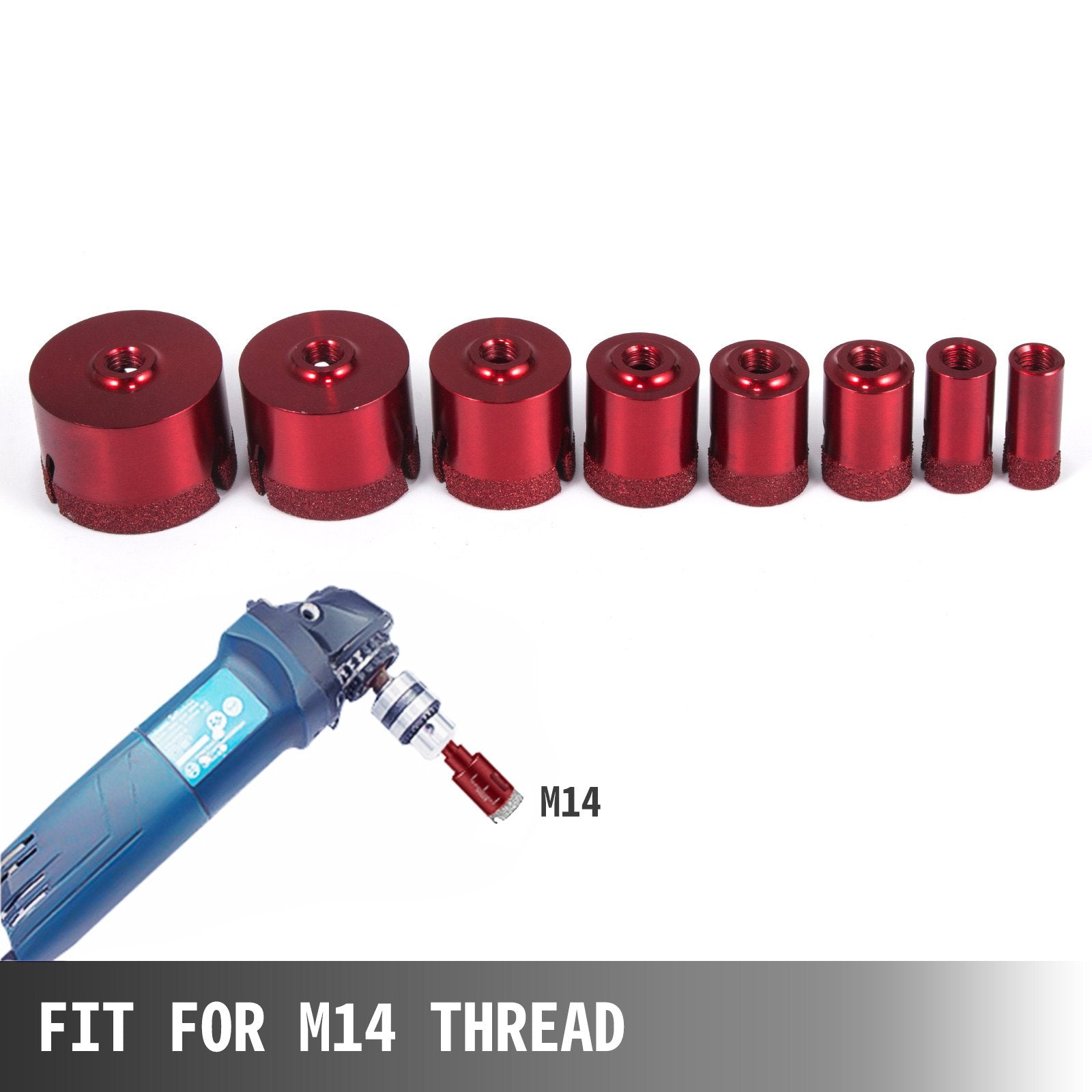 Deimantinių karūninių grąžtų rinkinys VEVOR M14, 8 vnt. (20-68 mm)