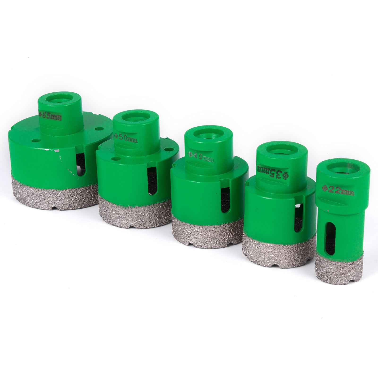 Deimantinių karūninių grąžtų rinkinys VEVOR 5 vnt., 22-65 mm, M14