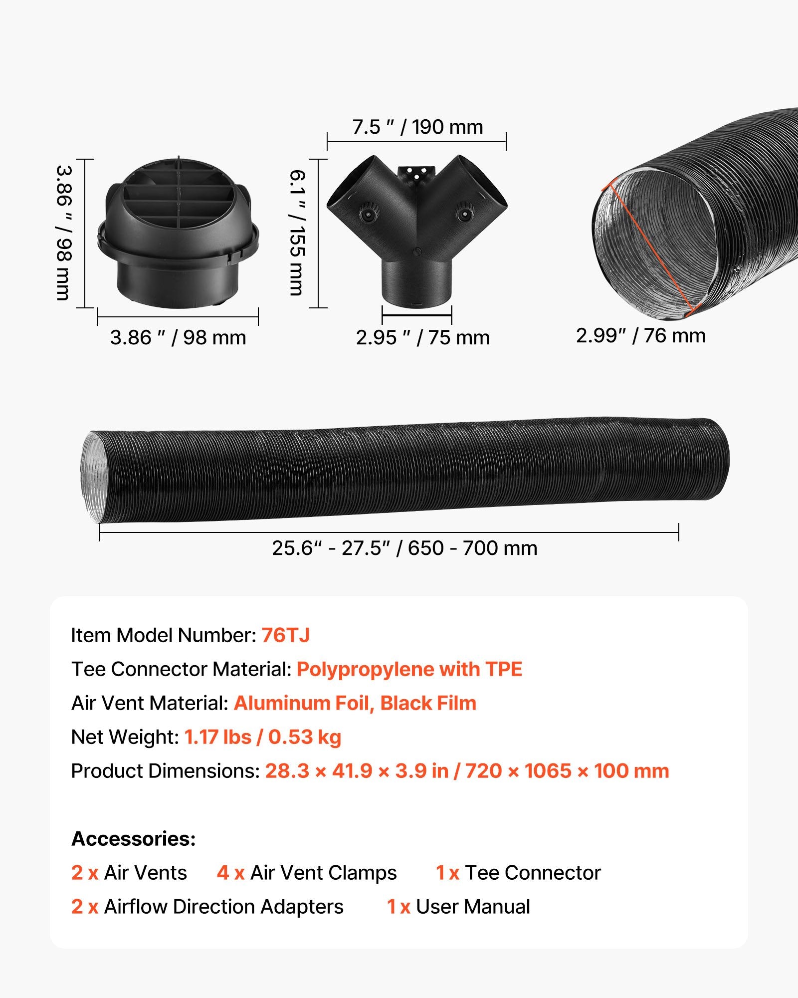 Dyzelinio šildytuvo ortakių komplektas VEVOR 76TJ, 75 mm