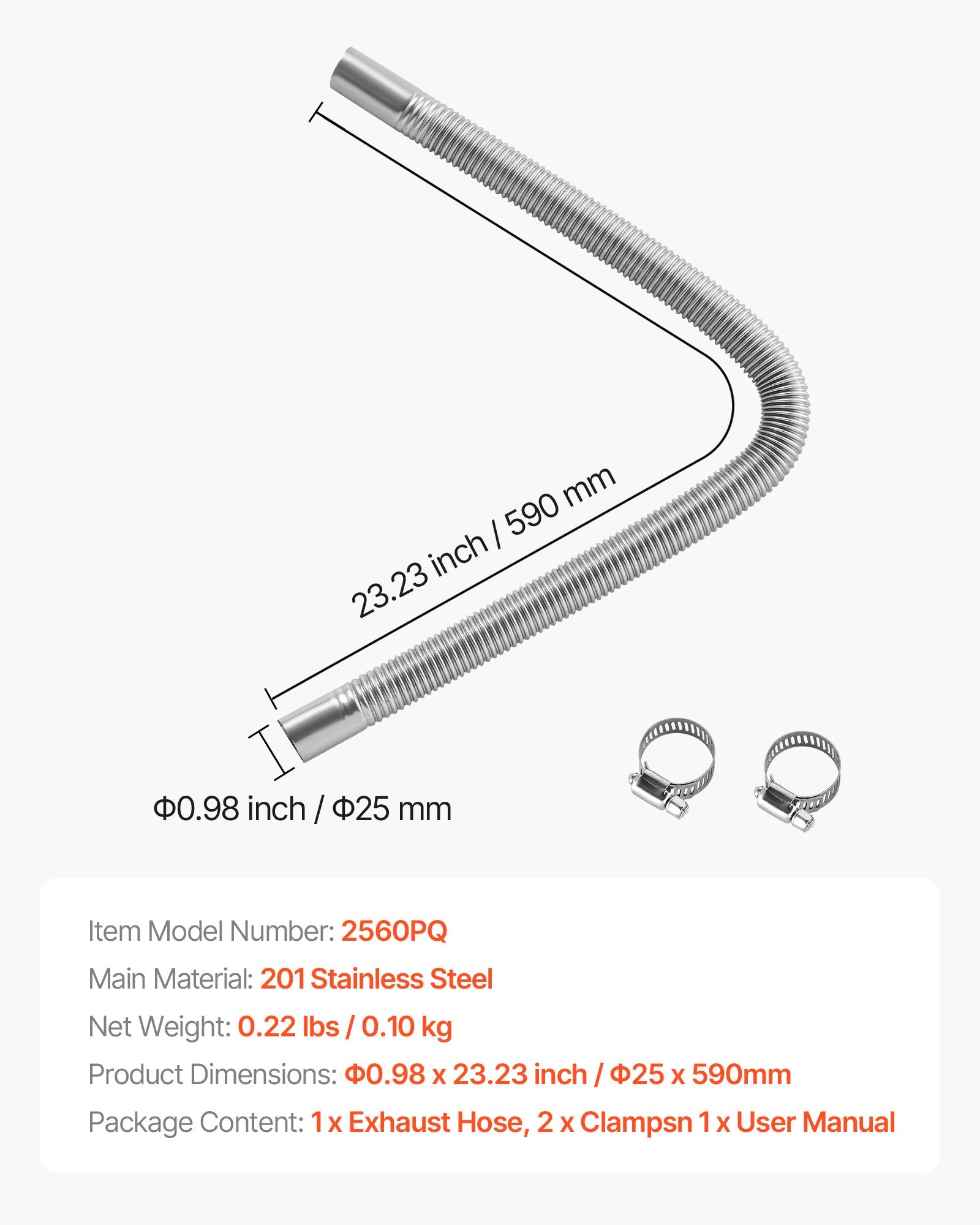Dyzelinio šildytuvo išmetimo žarna VEVOR 2560PQ, 600 mm