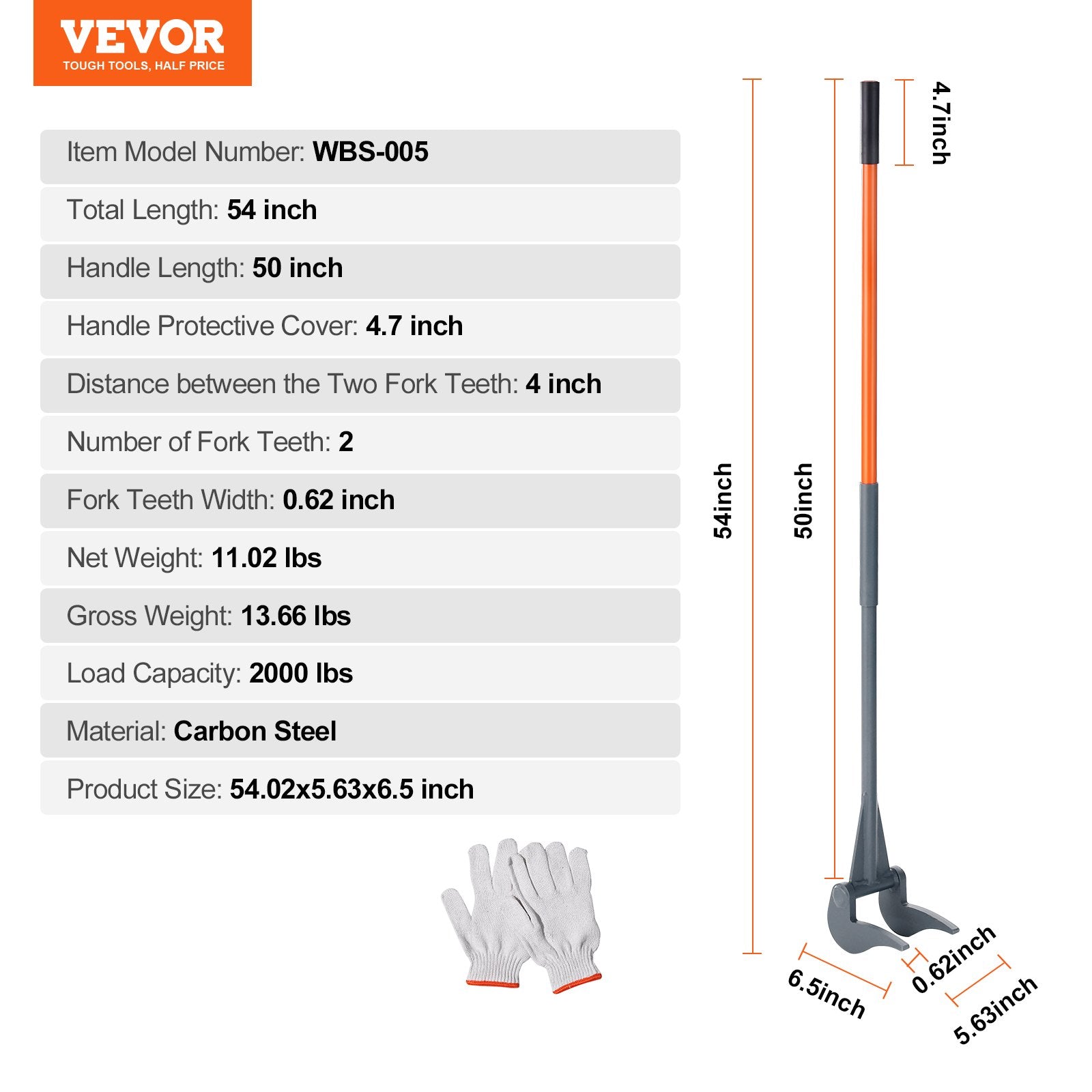 Padėklų ardymo įrankis VEVOR WBS-005, 127 cm rankena