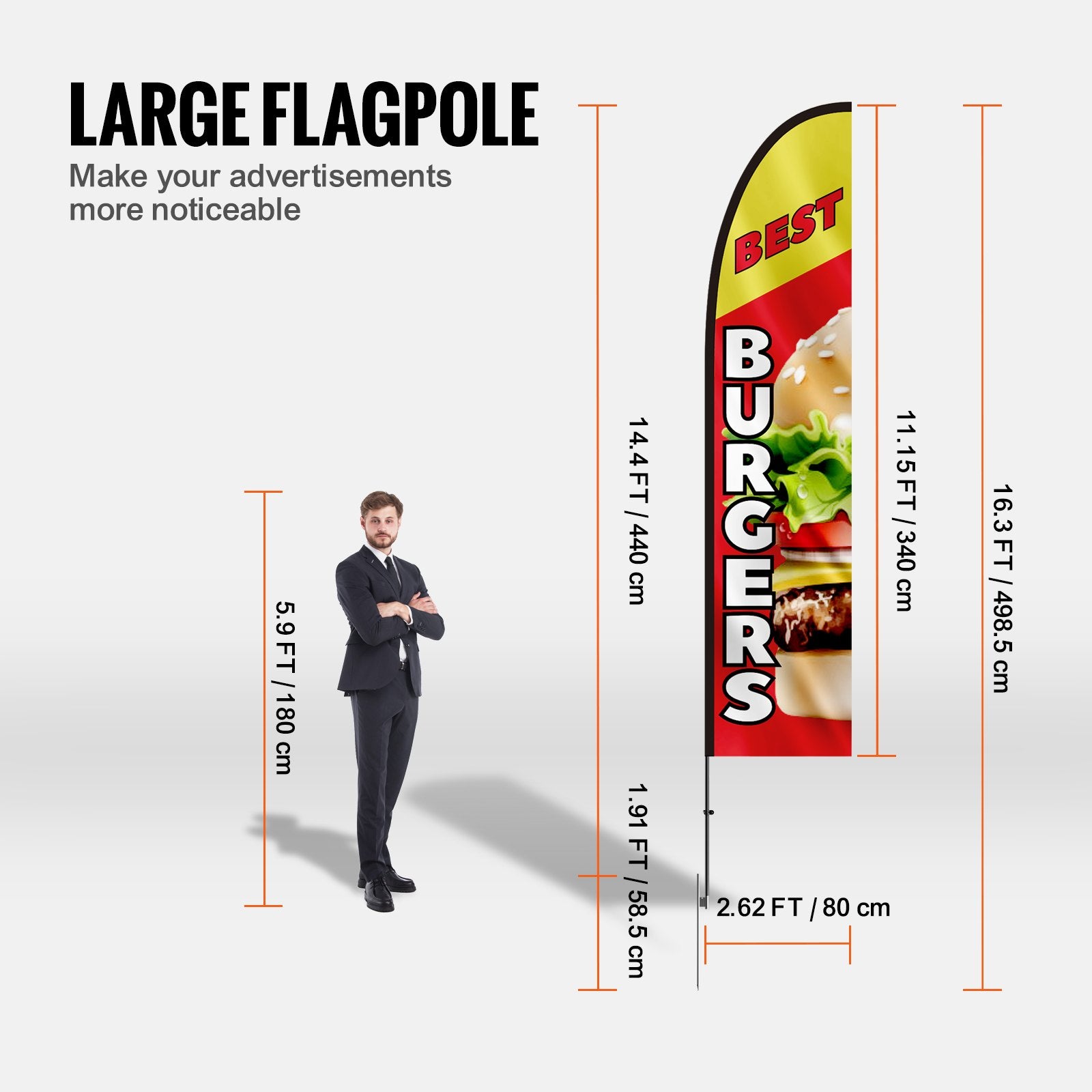 Reklaminė vėliava-plunksna VEVOR FLB-4.5-1C, 4,98 m aukščio