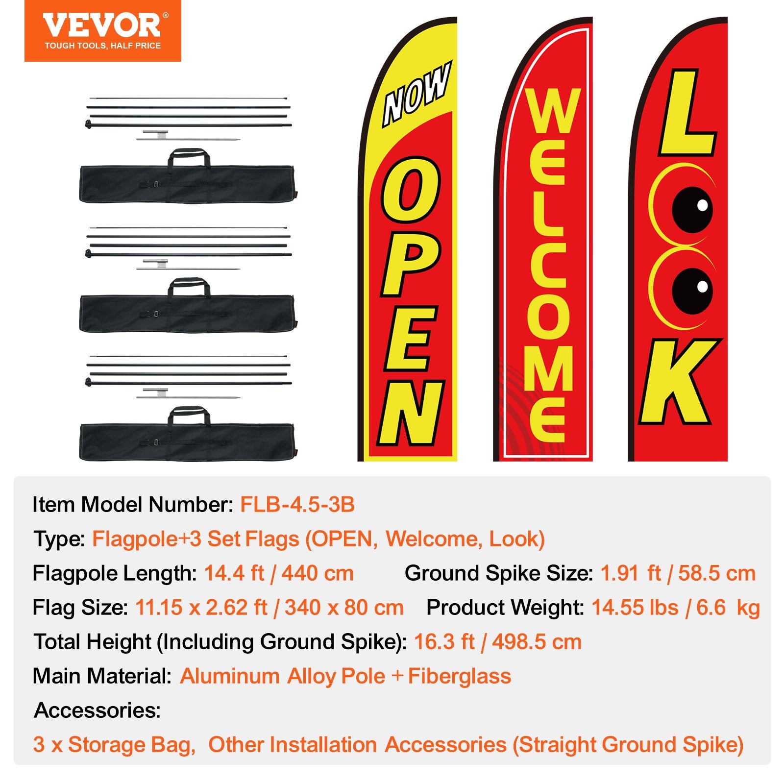 Reklaminės vėliavos VEVOR FLB-4.5-3B, 3 vnt. komplektas