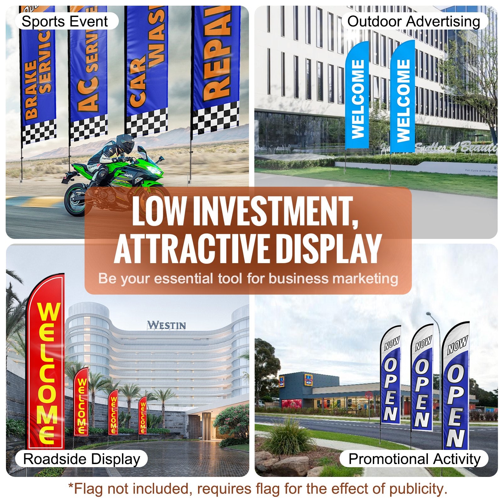 Reklaminės vėliavos stiebų rinkinys VEVOR FLB-4.5-4, 4 vnt., 4,98 m