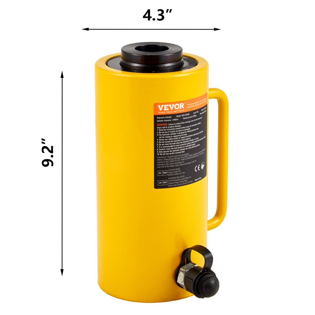 Tuščiaviduris hidraulinis cilindras VEVOR 30T, 100 mm eiga