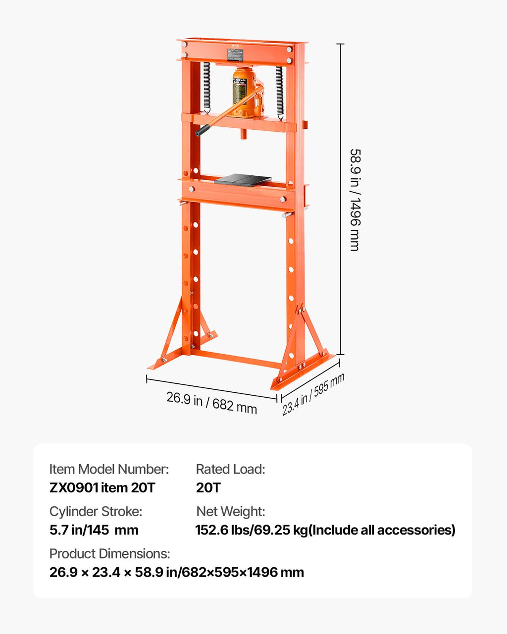 Hidraulinis presas VEVOR ZX0901, 20 t