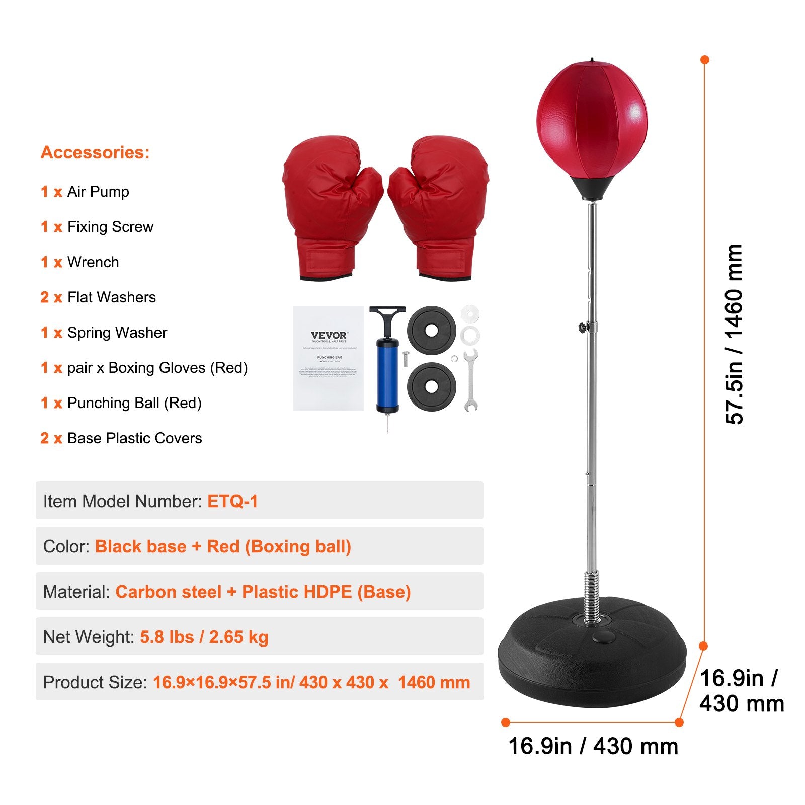 Bokso kriaušė VEVOR ETQ-1, reguliuojamas aukštis