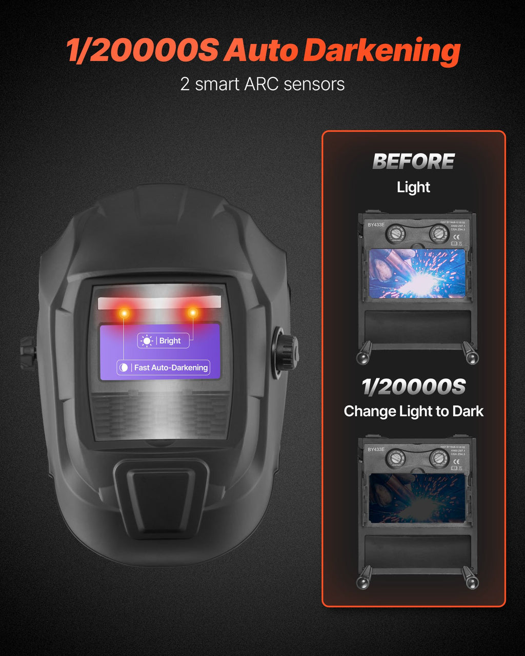 Automatiškai tamsėjantis suvirinimo skydelis VEVOR BY433E, True Color technologija
