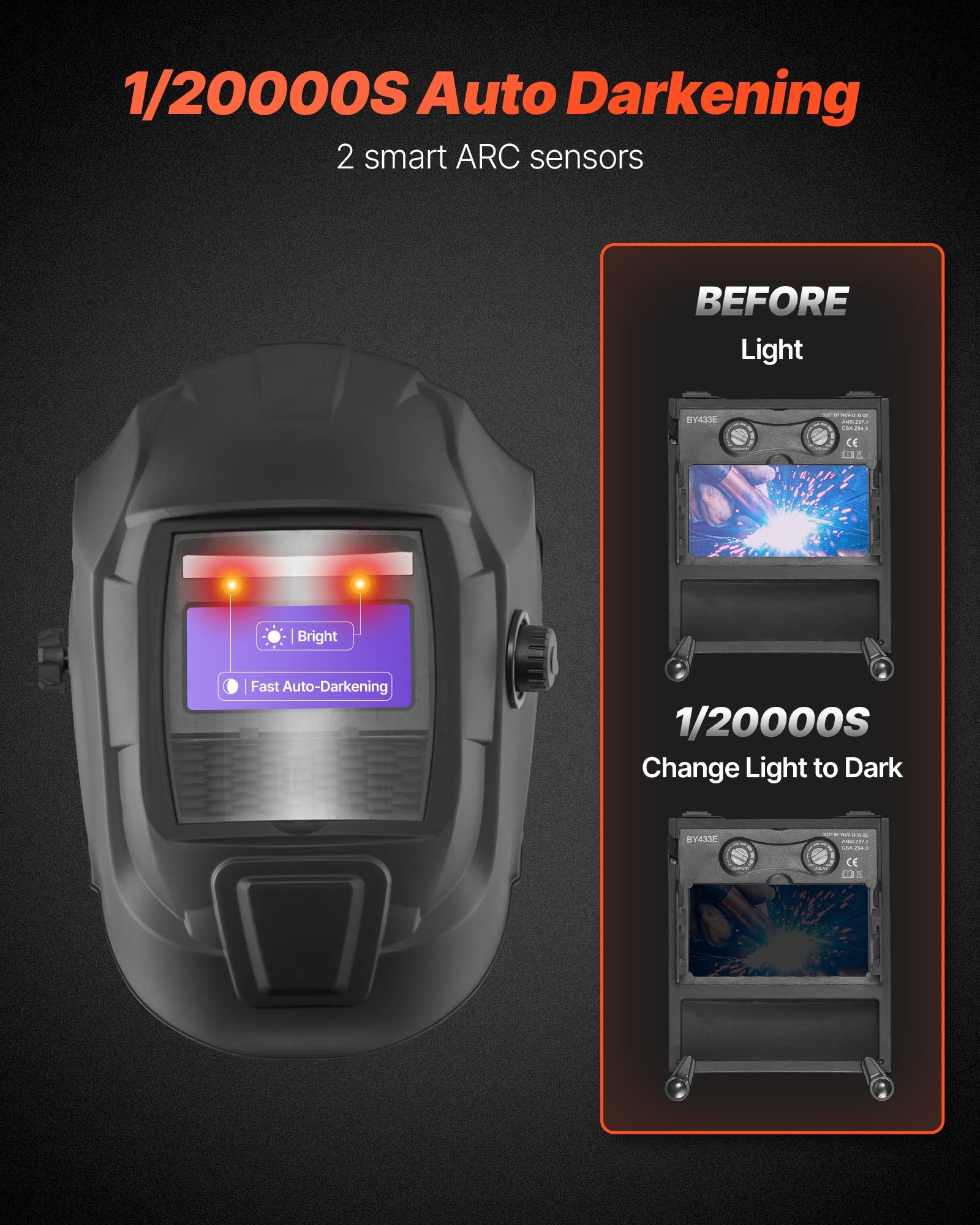 Automatiškai tamsėjantis suvirinimo skydelis VEVOR BY433E, True Color technologija