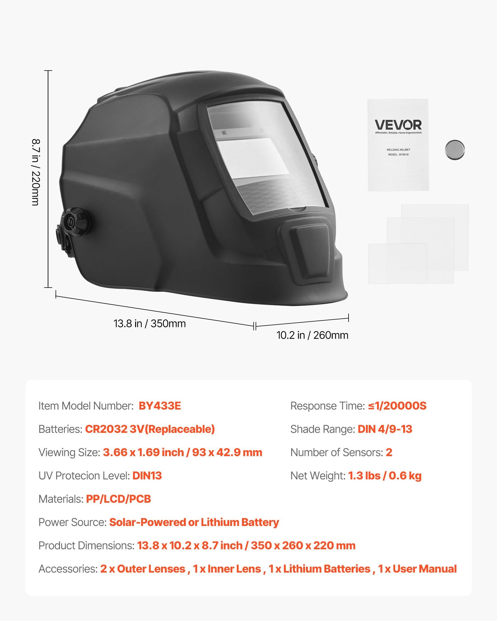 Automatiškai tamsėjantis suvirinimo skydelis VEVOR BY433E, True Color technologija