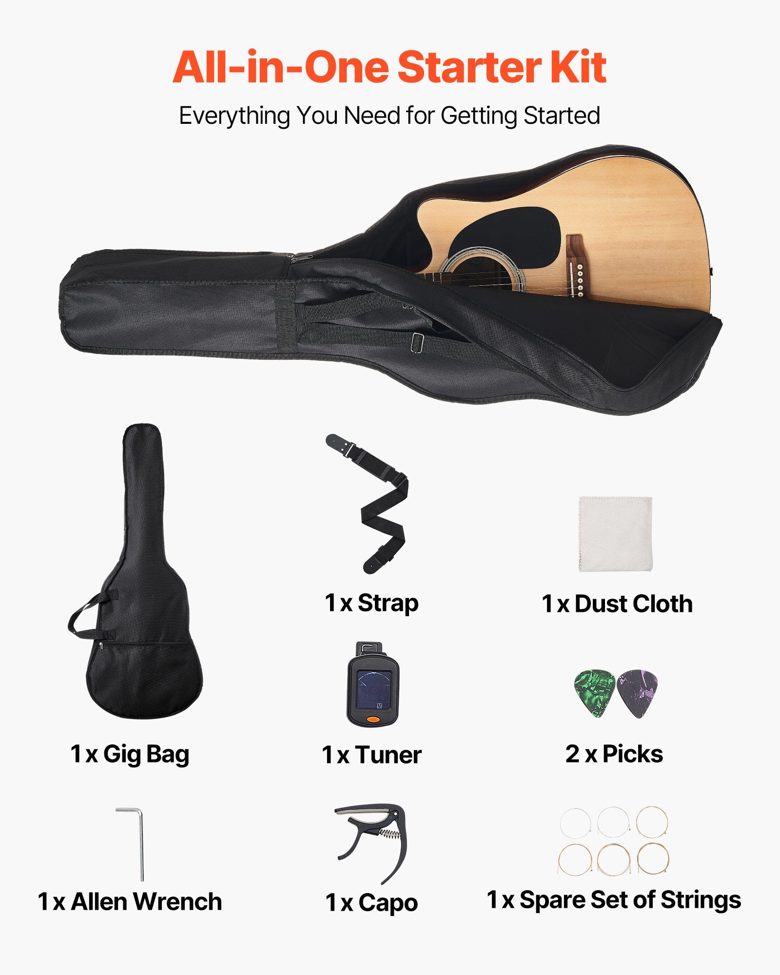 Akustinė gitara VEVOR FG068C-41N, 41 colio (104 cm)