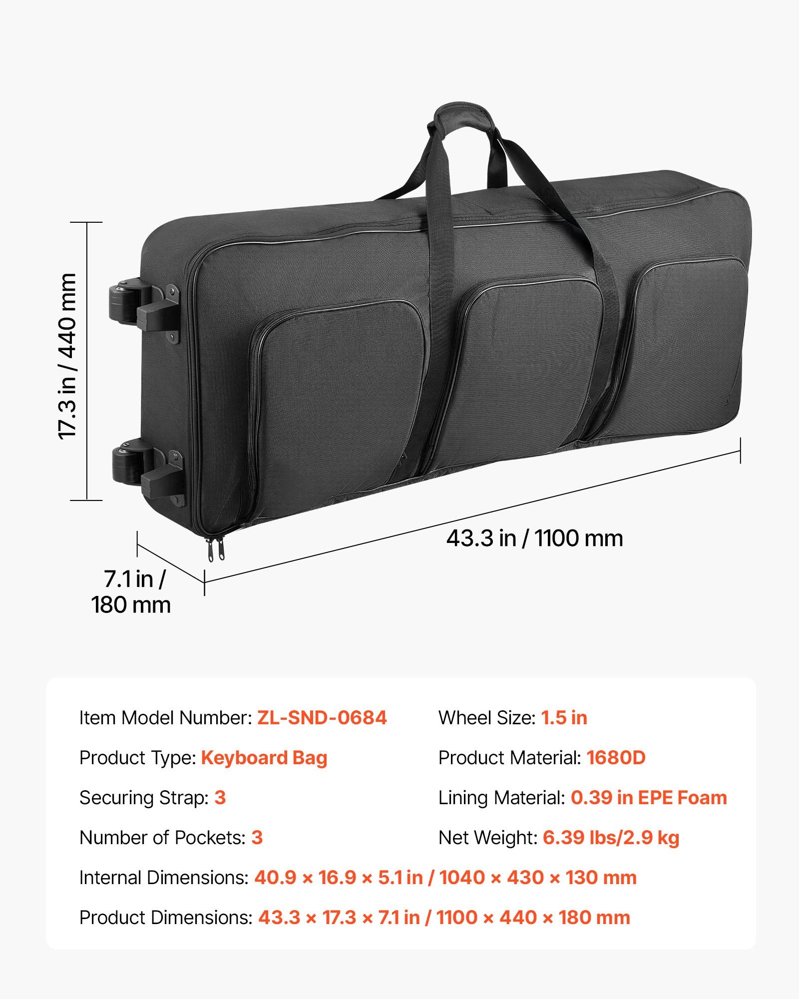 Klaviatūros dėklas VEVOR ZL-SND-0684, 88 klavišų instrumentams