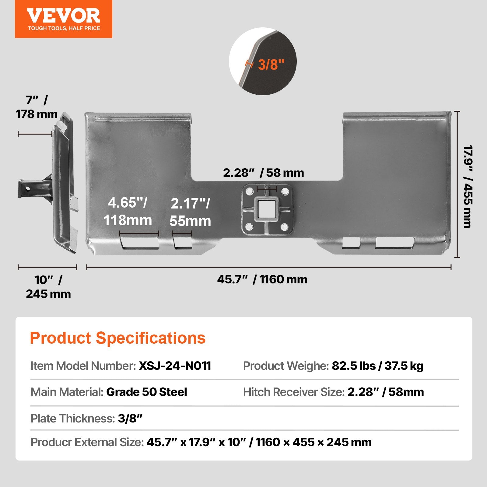 Mini krautuvo prikabinimo plokštė VEVOR XSJ-24-N011, 9,5 mm storio