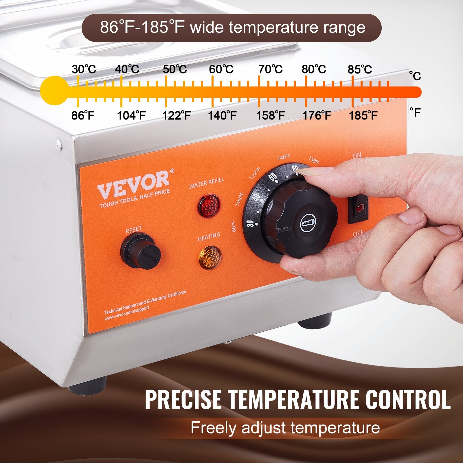 Šokolado lydymo ir temperavimo aparatas VEVOR CS-2, 2 talpos po 1,5 l