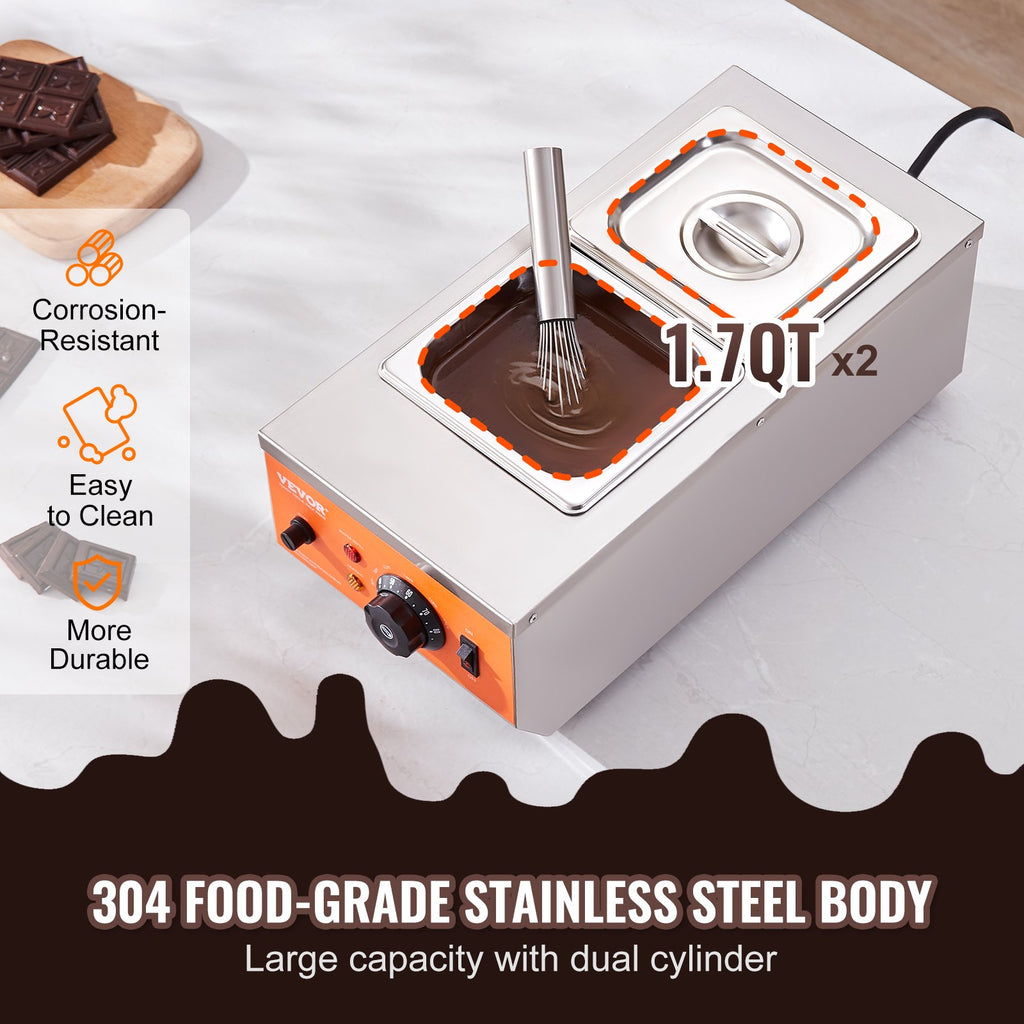 Šokolado lydymo ir temperavimo aparatas VEVOR CS-2, 2 talpos po 1,5 l