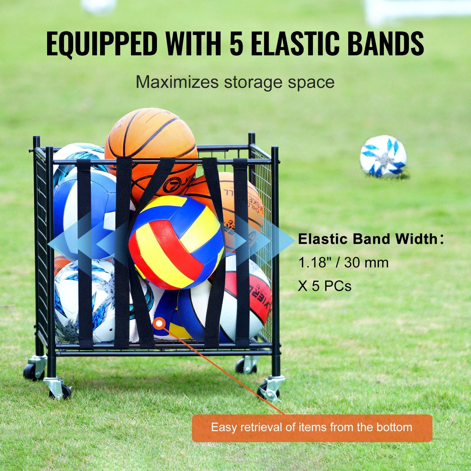 Sporto kamuolių vežimėlis VEVOR RF-RY-024, su elastiniais diržais