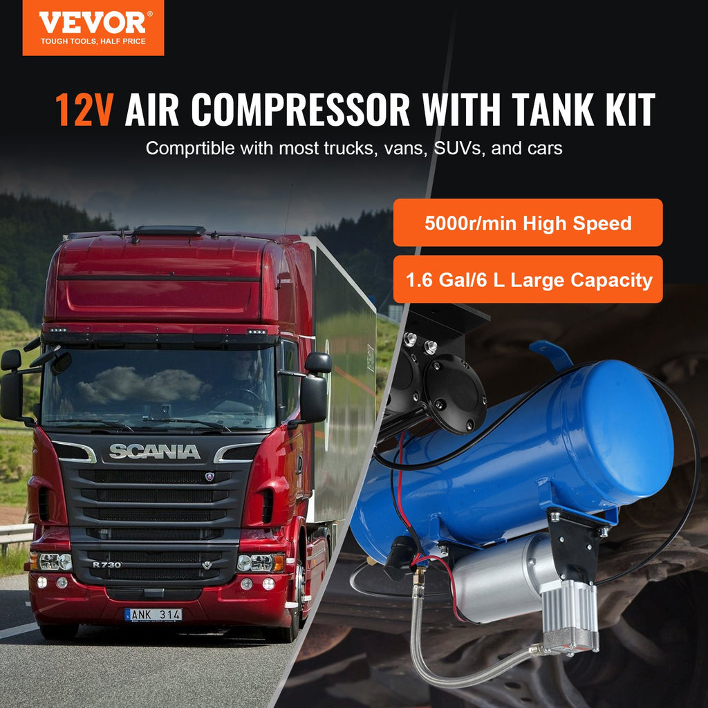 Oro kompresorius su resiveriu VEVOR HS-661, 6 l