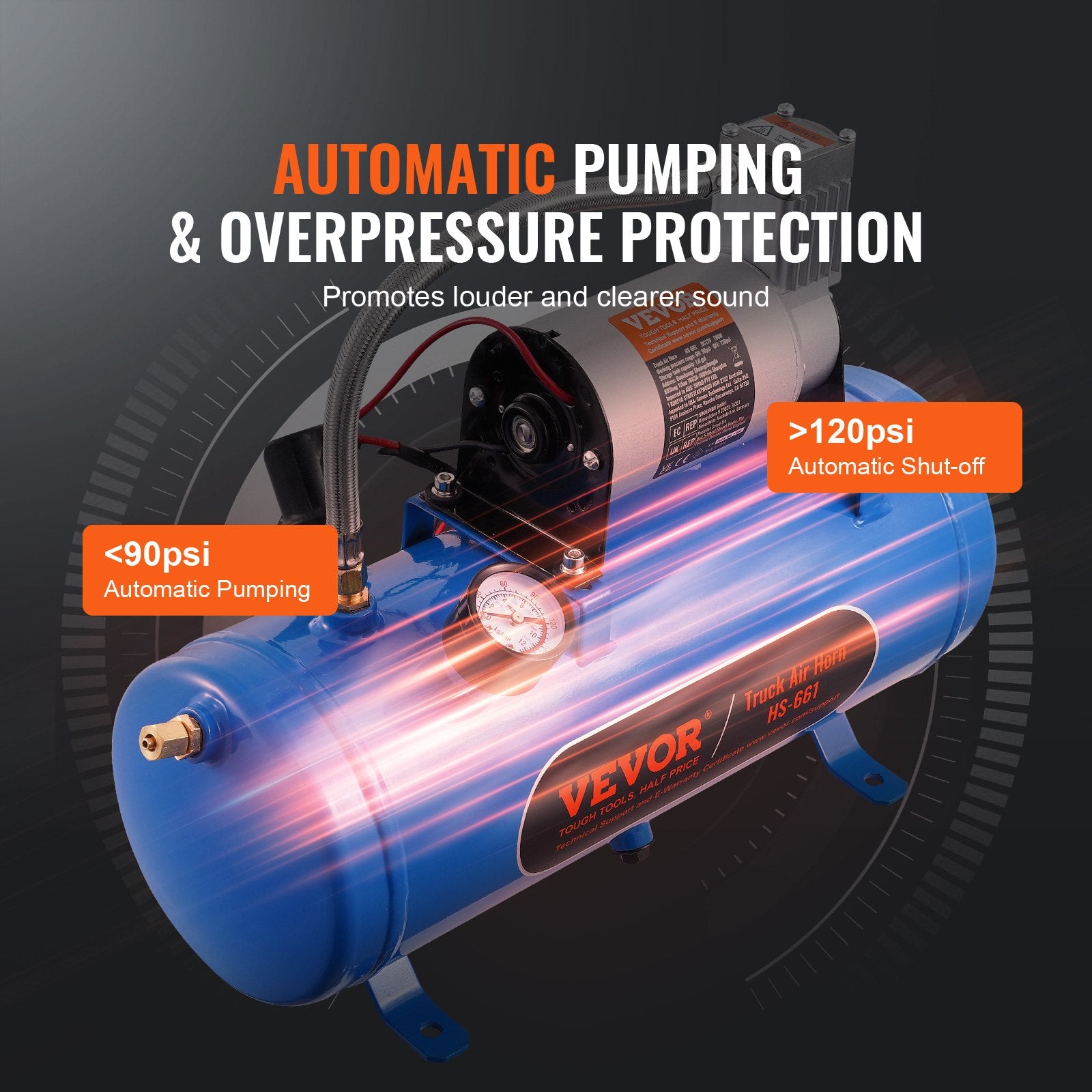 Oro kompresorius su resiveriu VEVOR HS-661, 6 l