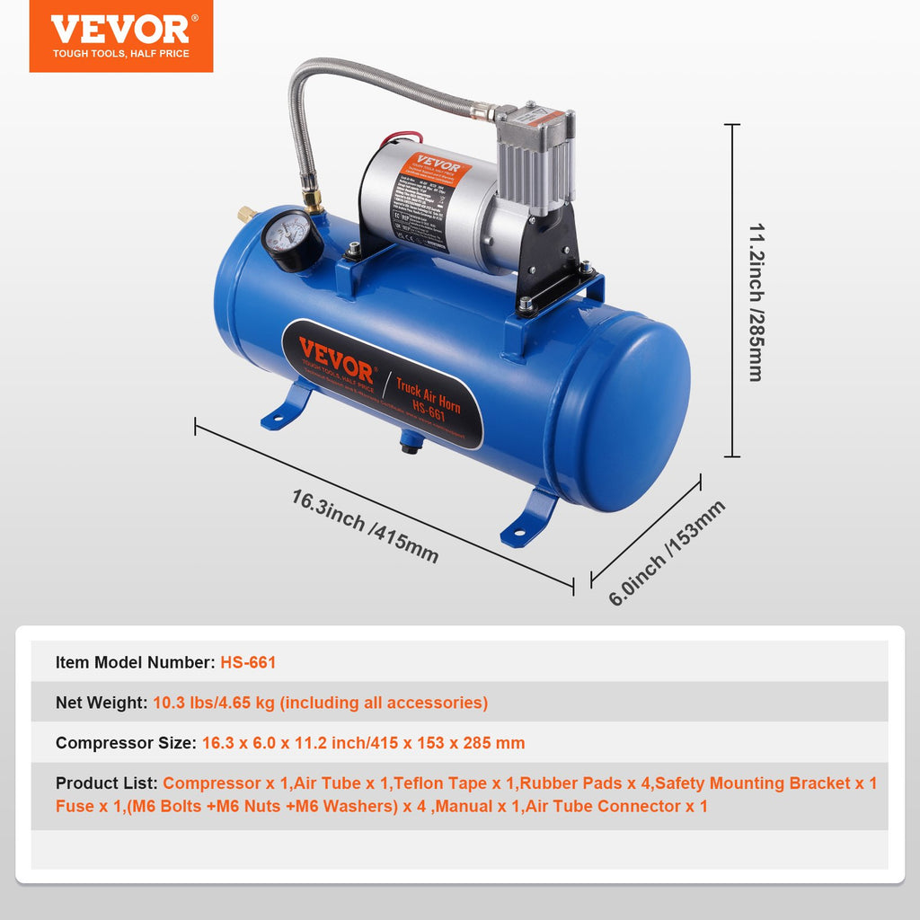 Oro kompresorius su resiveriu VEVOR HS-661, 6 l